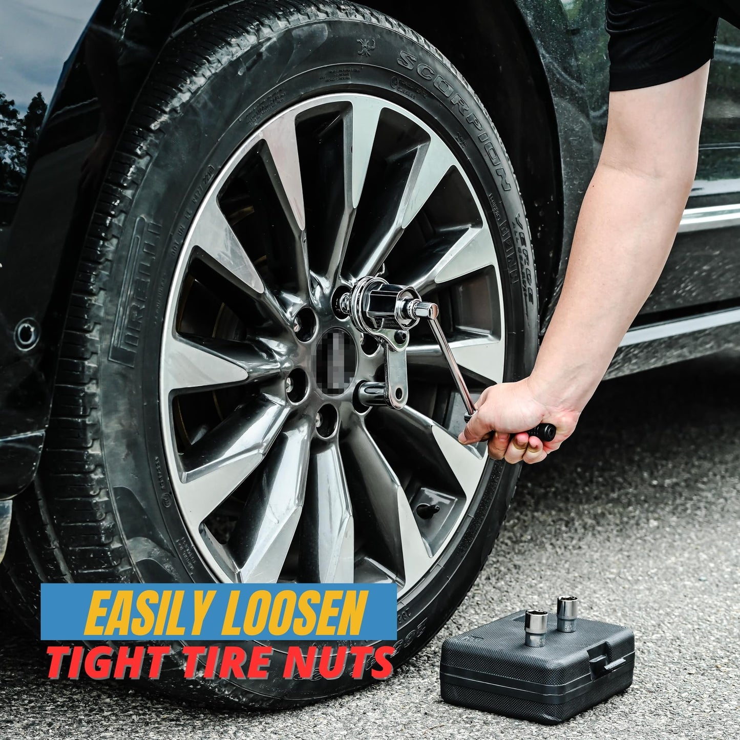 VQP Torque Multiplier Set 1/2” DR w/ 3 Sockets, Labor Saving Lug Nut Remover, Hand Lug Nut Wrench Kit, Portable Wrench Sockets Set (Max 680N/M, Upgraded 8-Point)