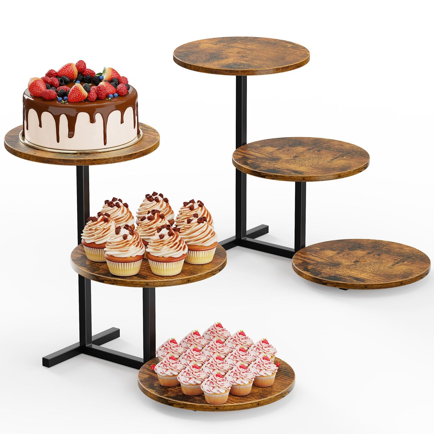 Emfogo 3 Tier Cupcake Stand for 50 Cupcakes, Wooden Cup Cake Tiered Tray Stands, Wood Desert Tier Stands for Dessert Table Display Set for Party Afternoon Tea Baby Shower Wedding Birthday (2 Pack)