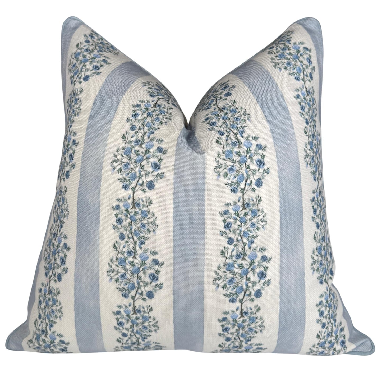 Jillien Harbor “The Juliet” Floral Block Print Pillow Cover – Soft Blue and Off-White Decorative Throw Pillow Cover – Grandmillennial Home Decor, 20" x 20"