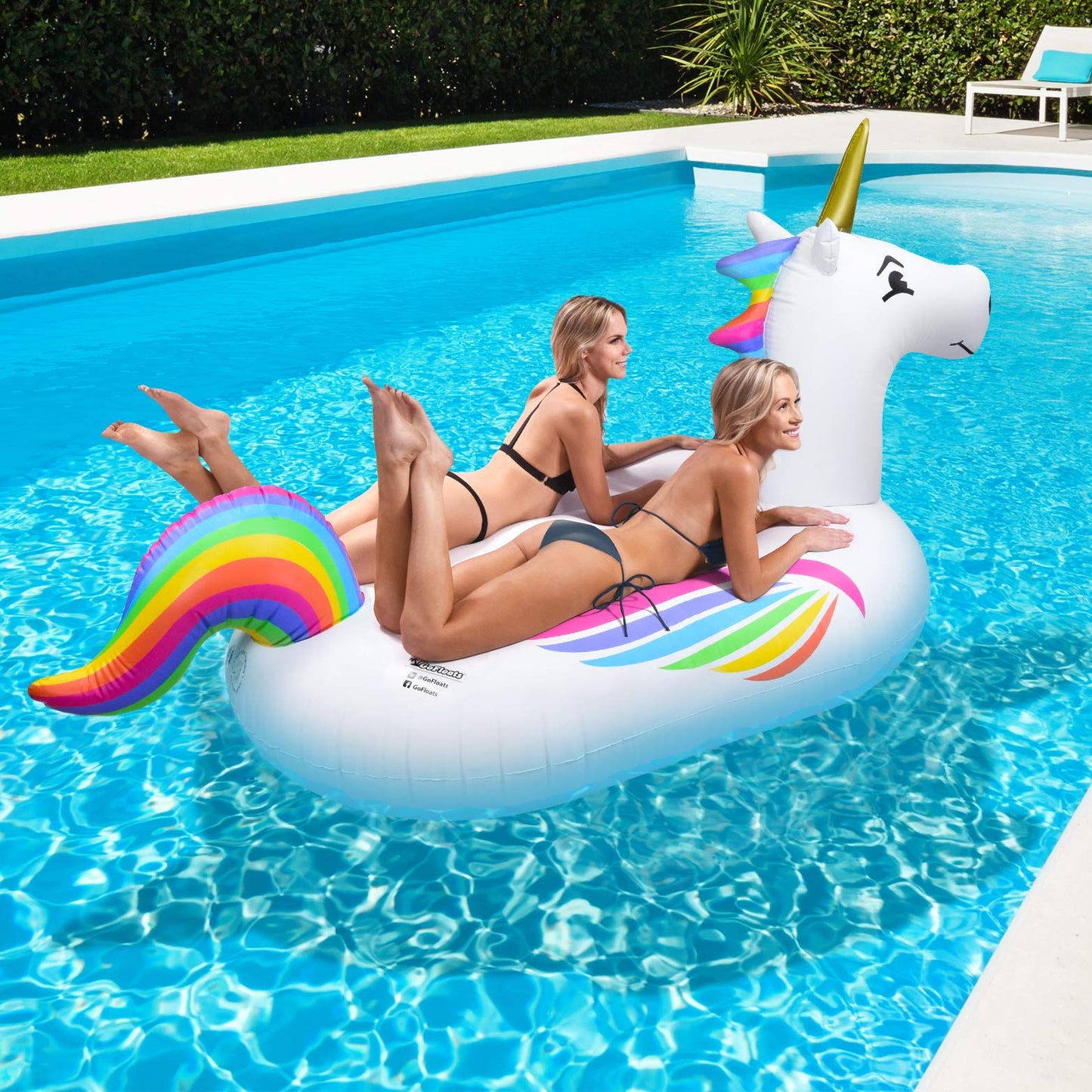 GoFloats Giant Inflatable Pool Floats - Choose Unicorn, Dragon, Flamingo, Swan, or Bull - Includes Drink Float