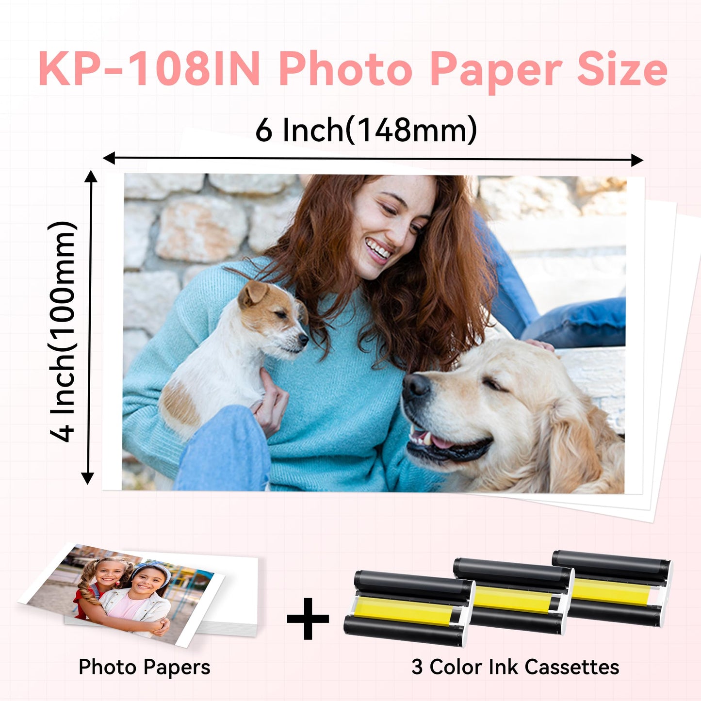 Wonfoucs Compatible for Canon Selphy CP1300 CP1500 Ink and Paper, KP-108IN KP108 3 Color Ink Cartridges and 108 Sheets 4x6 Photo Paper for Selphy CP1200 CP1000 CP910 CP900 CP810 CP760 CP770 CP780