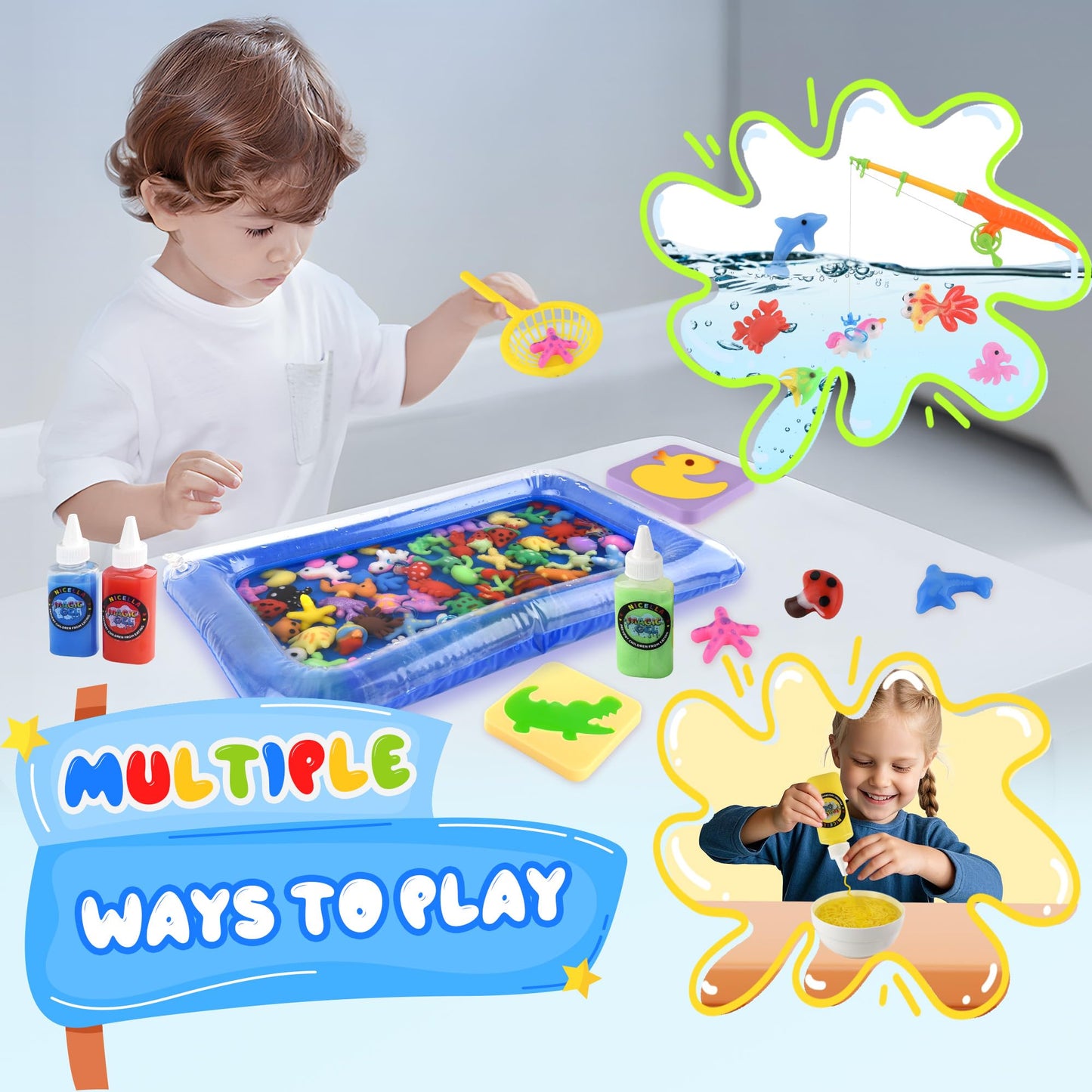 Nicella Magic Water Elf Toy Kit, Waters Pets, Aqua Water Gel with 20 Magic Gels and 20 Shape Molds, DIY Squishy Maker Kit, Kids Summer Crafts，Make Your Own Squishies Toys Crafts for Boys & Girls
