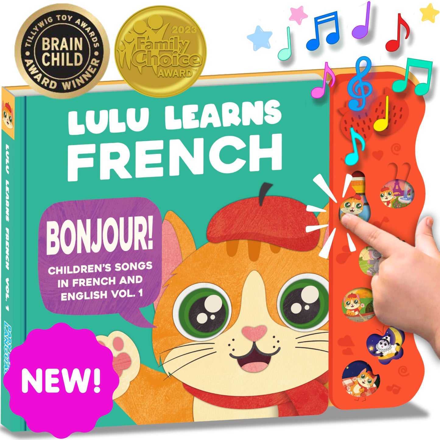 Lulu Learns French Vol. 1: Interactive Musical Baby Book – Bilingual French Learning Toy for Toddlers, Kids & Babies, Educational French Sound Book for Early Language Development