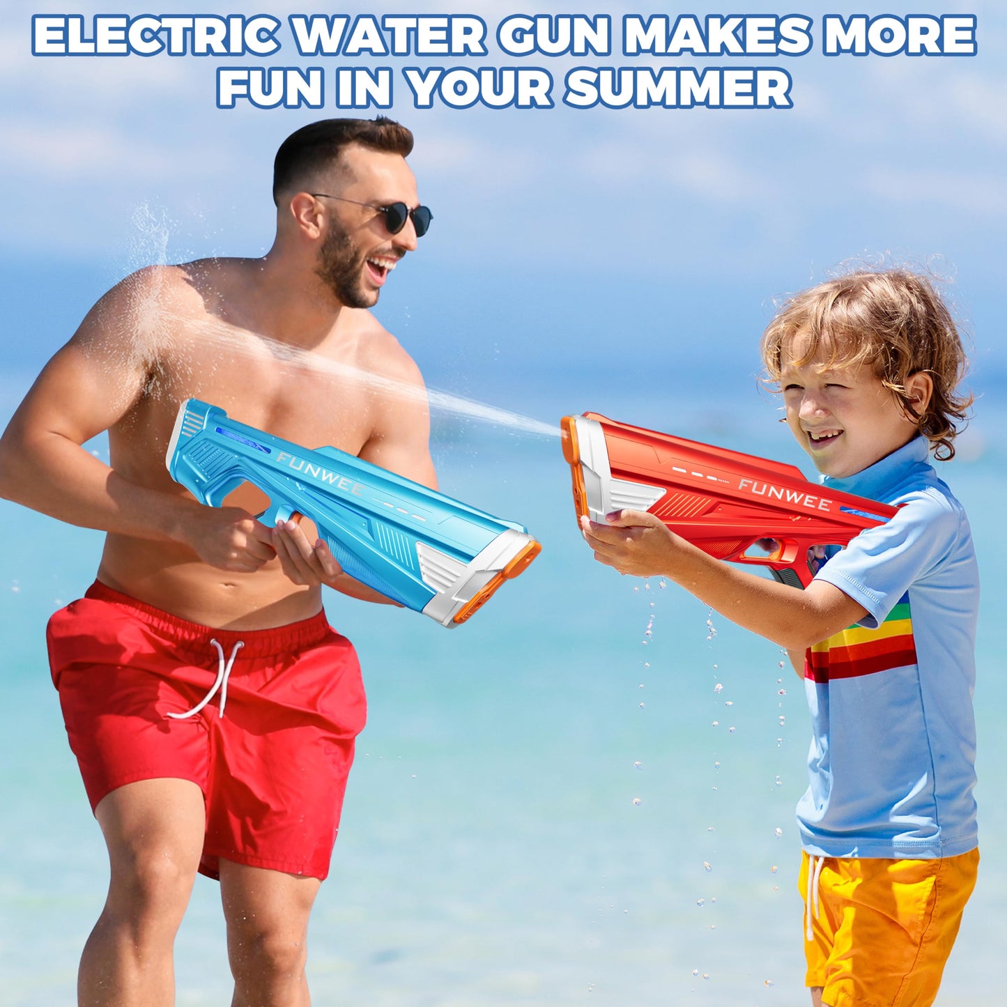 Funwee 2 Pack Electric Water Guns for Adults Kids, Powerful Automatic Squirt Gun, High Powered Shooting 100+ Blasts, Strongest Auto Water Blaster, Long Range, Pool Water Toy Outdoor Game