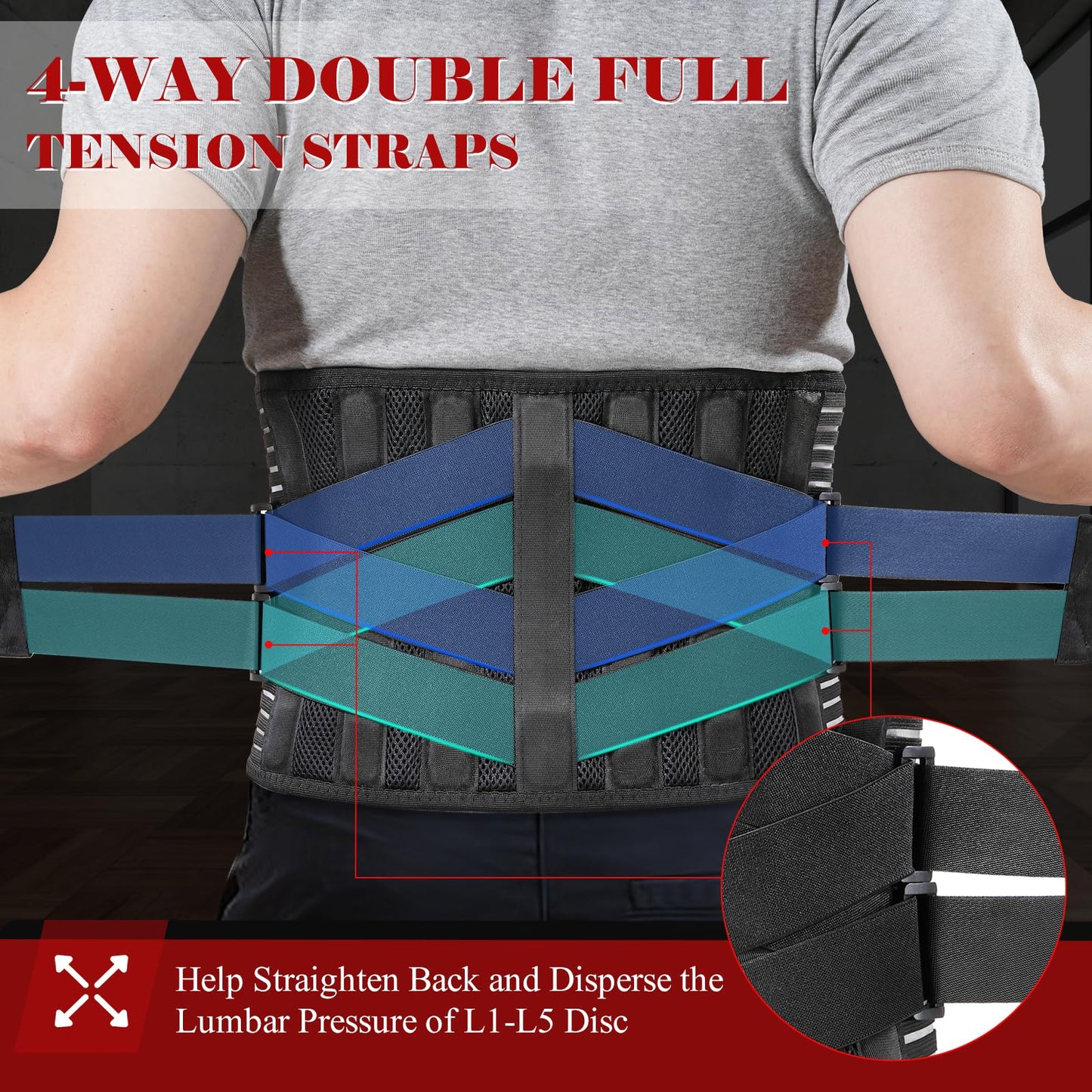QIBODA Plus Size Back Brace with 7 Bionic Metal Stays, Strong Support for Lower Back Pain Relief, Herniated Disc, Sciatica, Back Support Belt for Big, Heavy, Overweight Work Men, Women (Fits 2xl, 3xl)