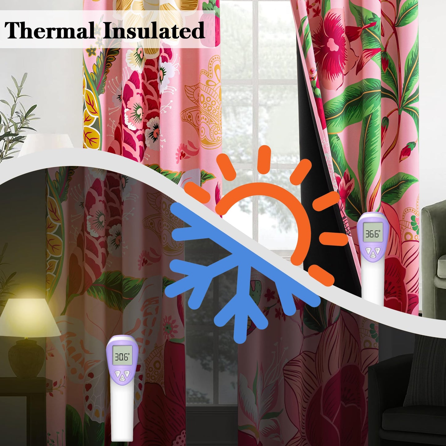 Tyrot Pink Boho Floral Blackout Curtains for Girls Bedroom 84 inch Long 2 Panels Butterfly Black Out Curtains for Living Room Grommet Nursery Thermal Insulated Room Darkening Window Drapes,52Wx84L
