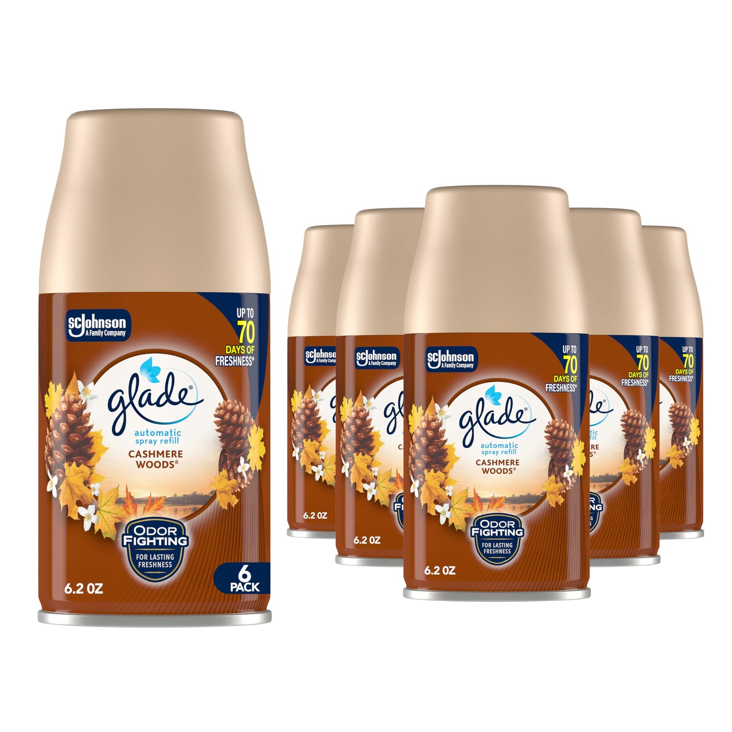 Glade Automatic Spray Refill and Holder Kit, Air Freshener for Home and Bathroom, Cashmere Woods, 6.2 Oz, 6 Count
