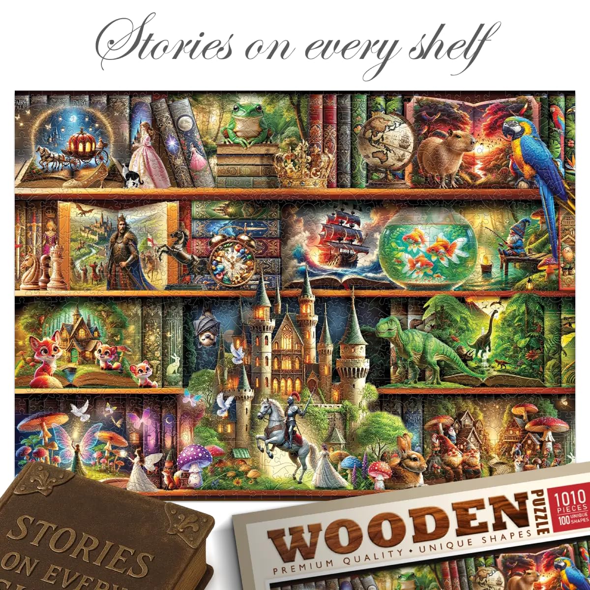 WOODEN.CITY Wooden Puzzles for Adults 1000 Pieces - Stories on Every Shelf – Bookshelves Scene | Made in EU | Gift for Book Lovers | Size 21,25 x 15,5 in