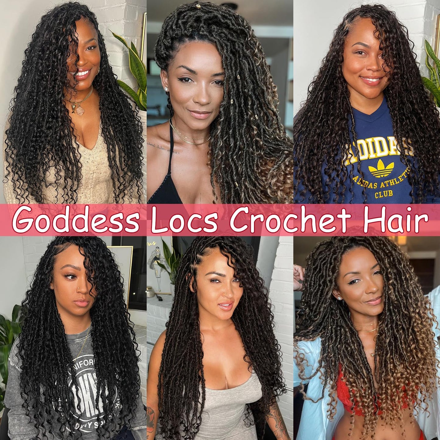 Goddess Locs Crochet Hair-24 Inch 8 Packs Boho Faux Locs Crochet Hair for Black Women Pre Looped Soft Locs with Curly Ends (1B#, 24 Inch(Pack of 8))