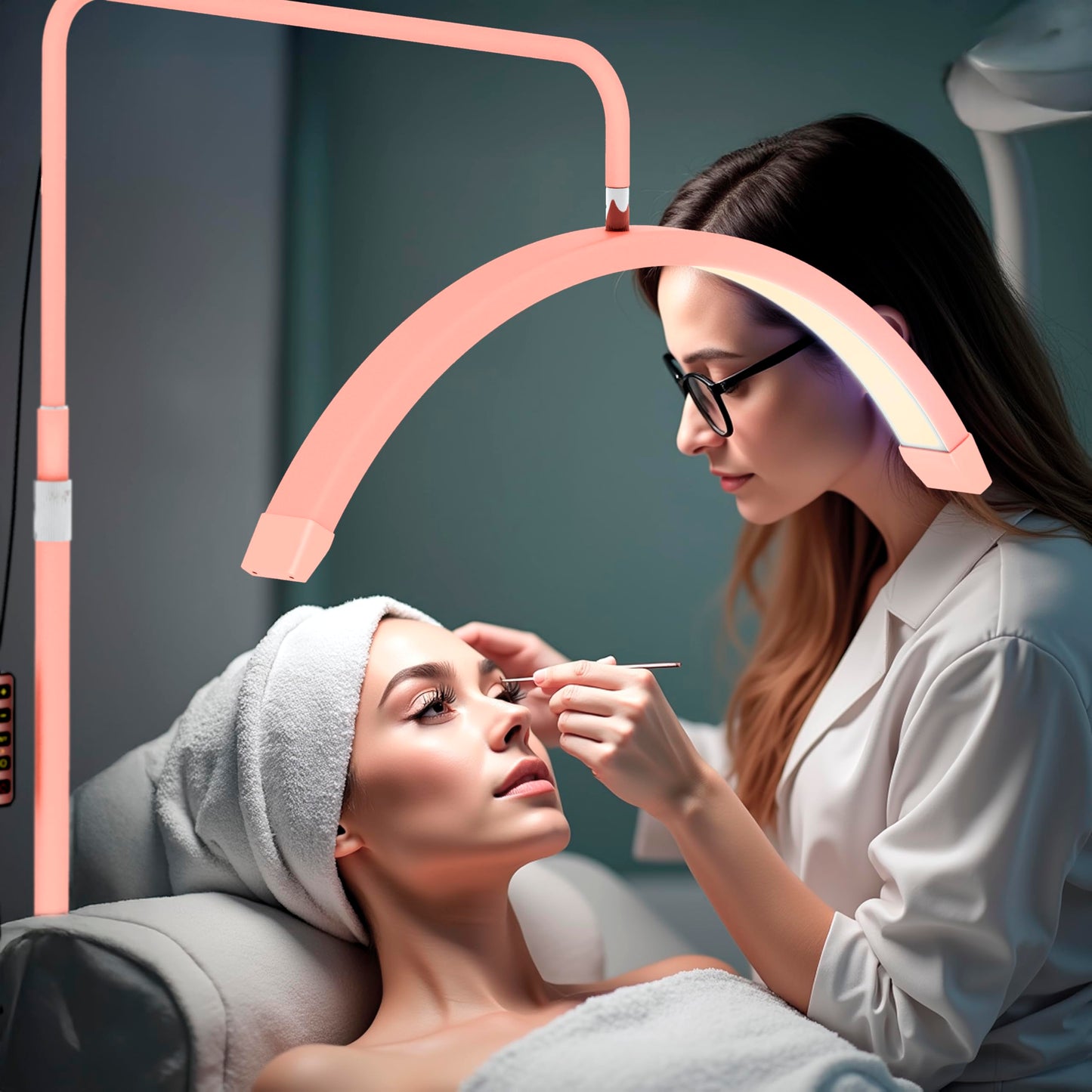 Hi_friend 23 inch Half Moon Lamp, Portable Esthetician Lash Light for Lash Tech, Bright Eyelash Extension Arched LED Floor Light, Lashing Lamp for Beauty, Skincare, Lashes