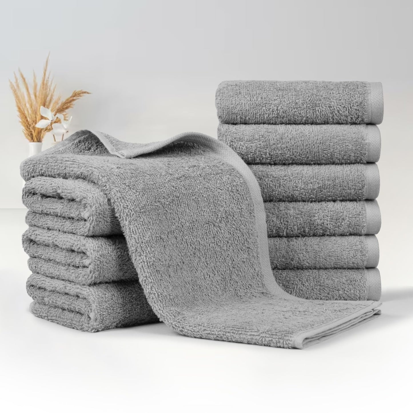 Amazon Basics Soft and Thick Cotton Hand Towels, 16" x 26", Gray, 12-Pack
