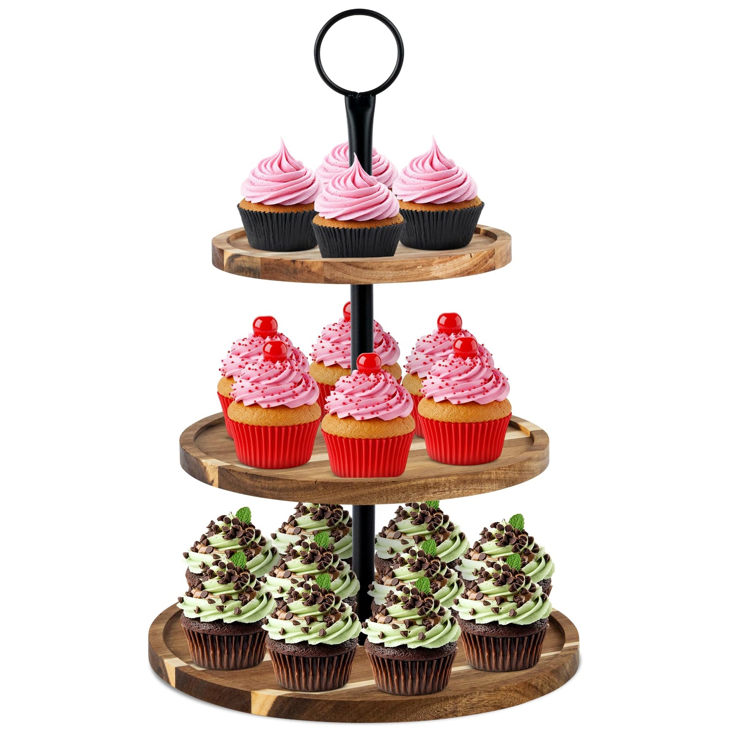 Perco Cupcake Stand, 3 Tier Wooden Tiered Display Stand for 20 Cupcakes – Wood Dessert Table Display Set, Tiered Serving Tray for Weddings, Birthdays, Baby Showers & Events