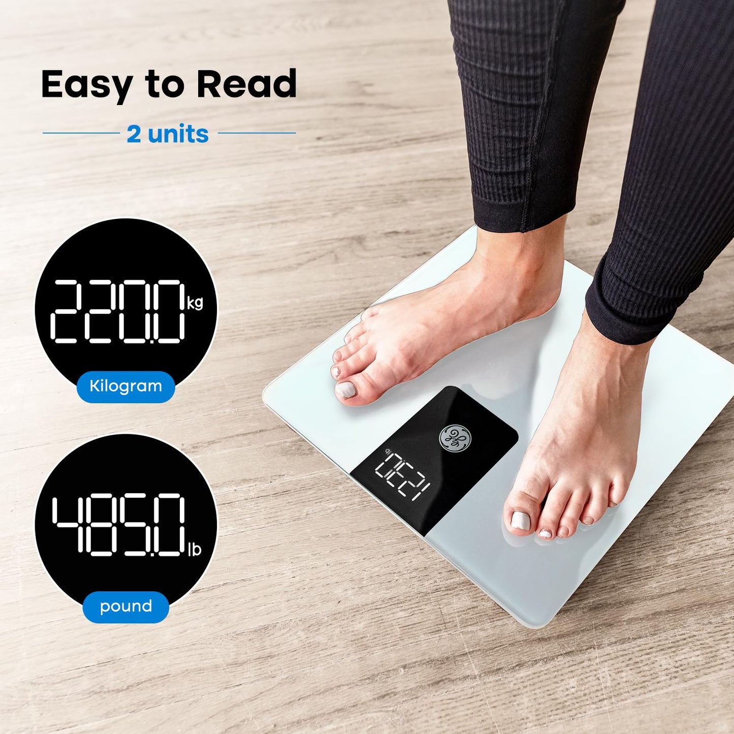 GE Bathroom Scale for Body Weight, Digital Weight Scales 500lb Heavy Duty Measuring Device for People Accurate BMI Weighing Machine with Bluetooth, White