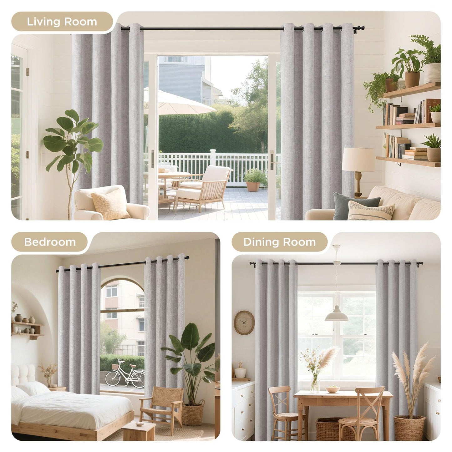 Joydeco Blackout Curtains 108 Inches Long 2 Panels Burg, Room Darkening Curtains for Bedroom, 100% Black Out Textured Thermal Drapes Privacy Protection 2 Panels Set(W52 x L108 Inch, Greyish White)
