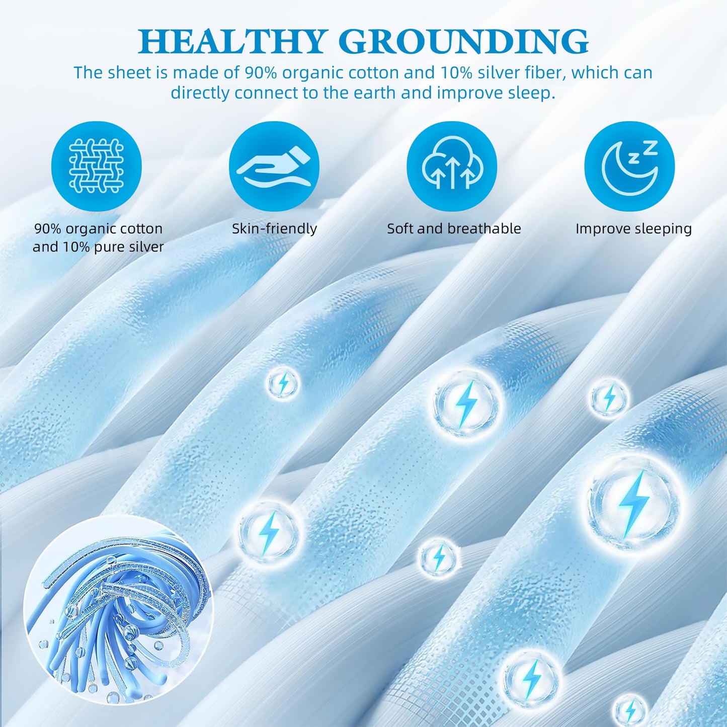 Jessrydo Grounding Sheets King Size 90% Organic Cotton + 10% Pure Silver 16" Deep Pocket Fitted Sheet King Earth Connecting Grounded Bed Sheet for Improved Sleep & Wellness (Gray, King)