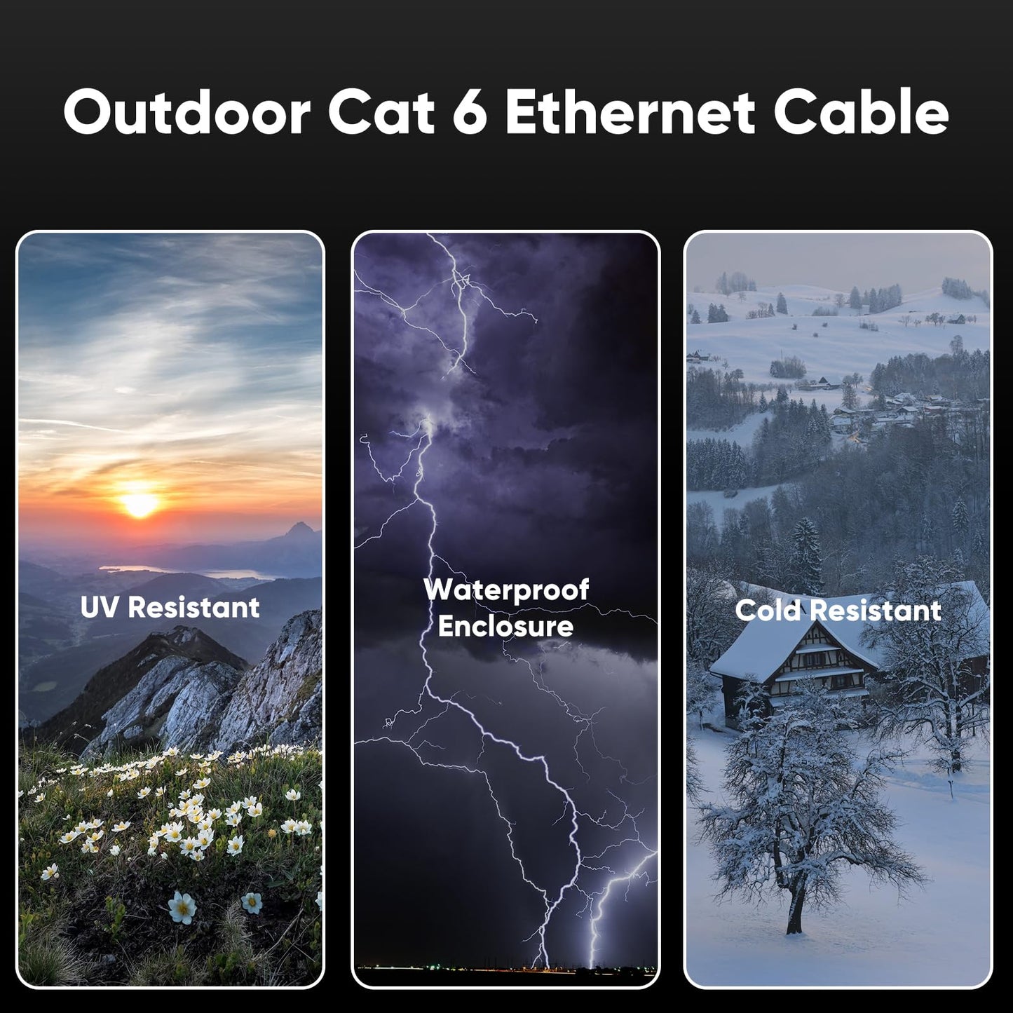 VOIETOLT Cat 6 Outdoor Ethernet Cable 200 ft, 24AWG 10Gbps Cat6 Cable Cord Waterproof Direct Burial LLDPE UV Jacket, Internet Network Cable with 60 Ties Support Cat6 Cat5e Cat5, CCA, UTP for PC