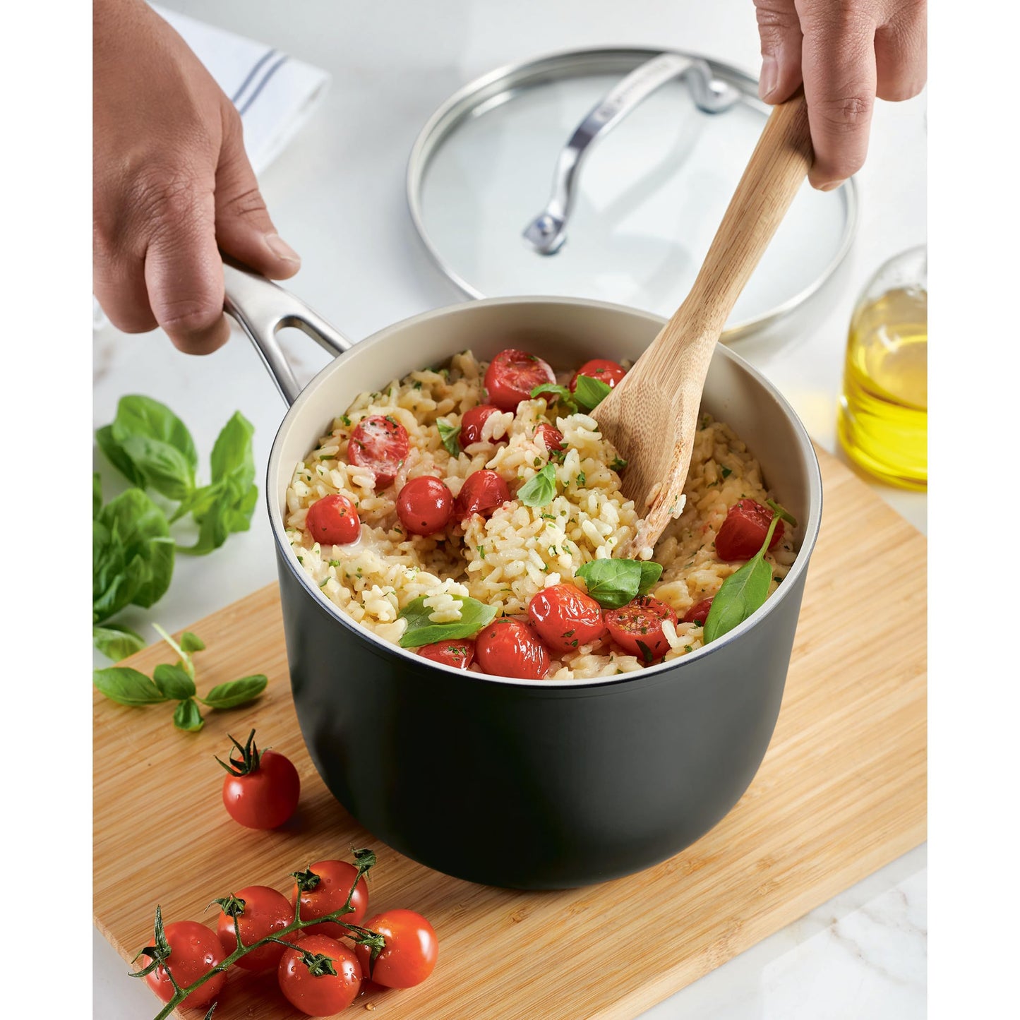 KitchenAid Hard Anodized Ceramic Nonstick Cookware Sauce Pan with Lid, 3 Quart - Matte Black