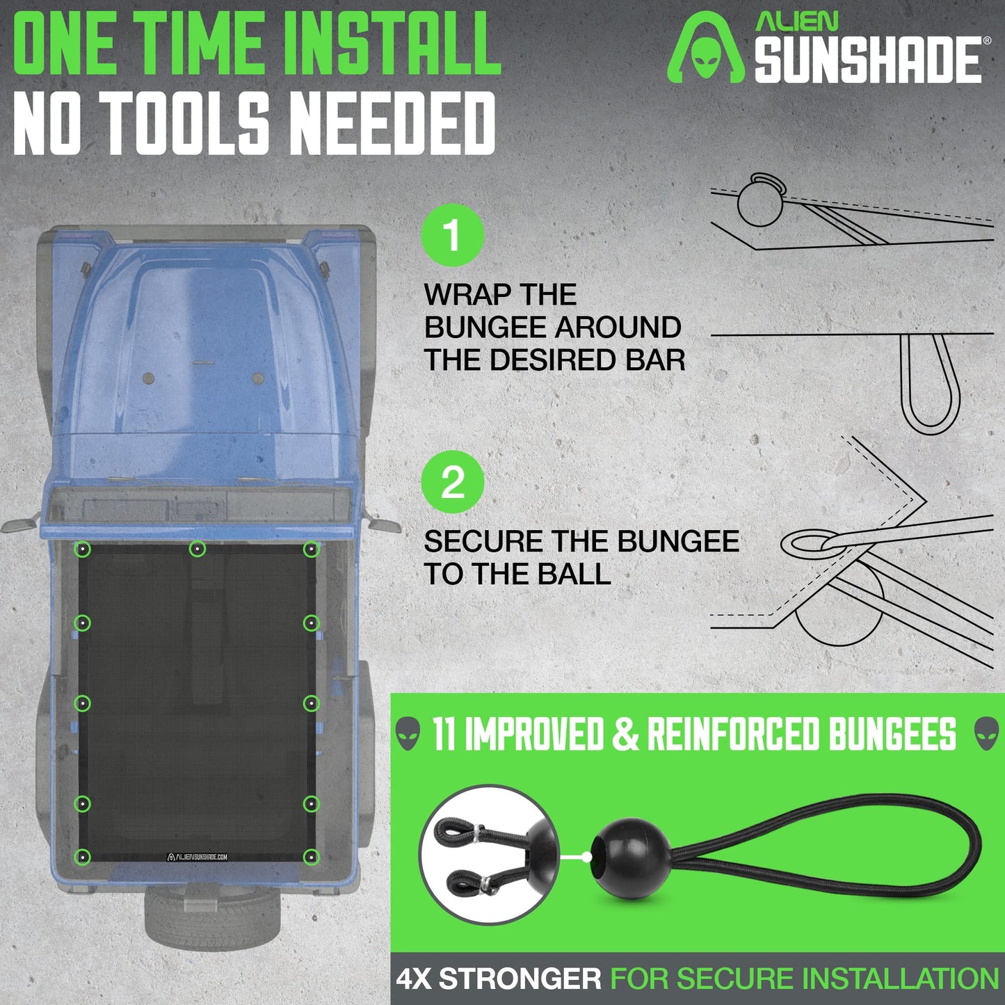 Alien Sunshade Jeep Wrangler TJ Sun Shade (1996-2006) & YJ (1987-1995) Jeep Wrangler Accessories, Full Length Mesh Sun Shade for TJ & YJ 2 Door, Blocks UV, Wind, Noise, Bikini Top Cover (Black)