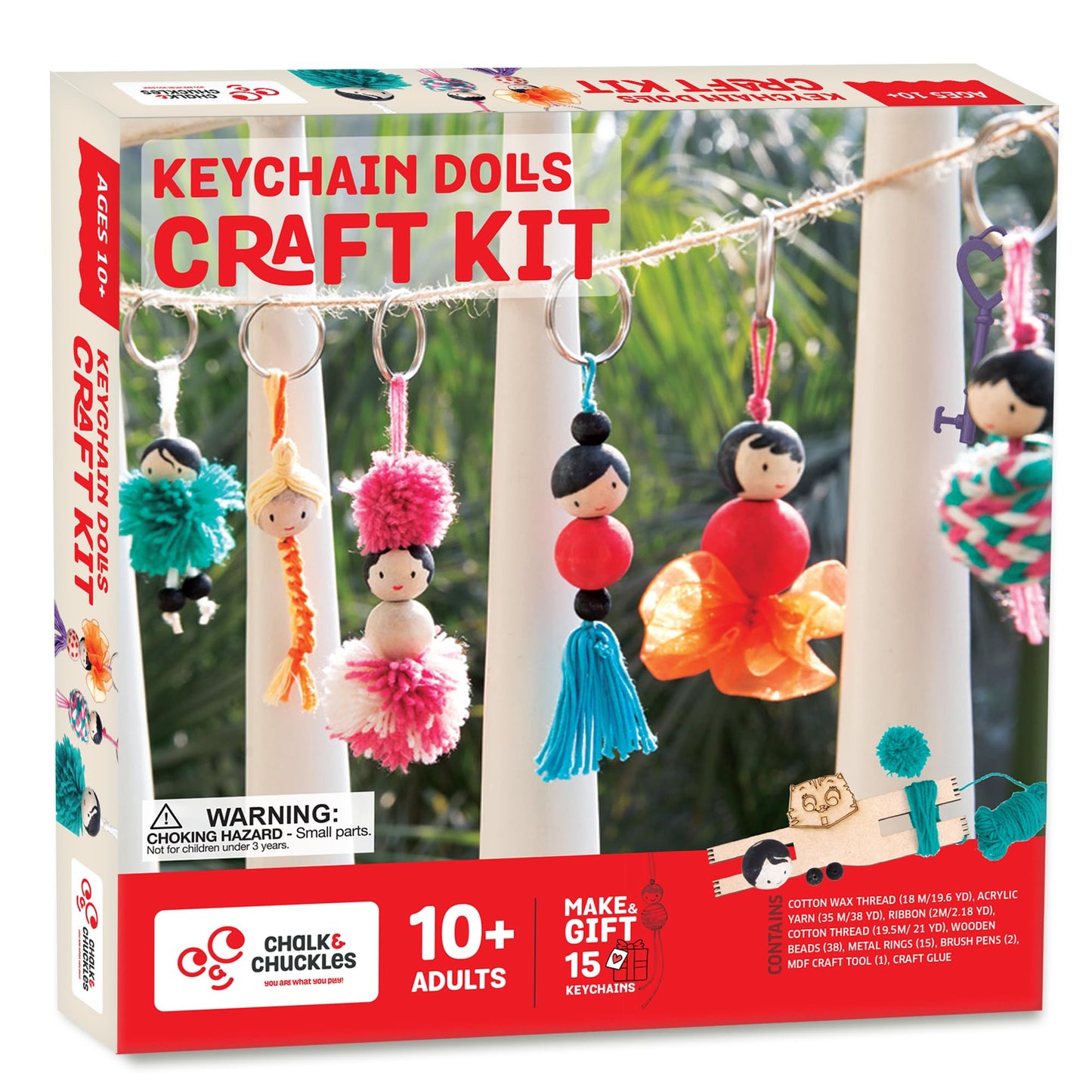 Chalk and Chuckles Keychain Dolls Craft Kit – DIY Pom Pom & Tassel Keychains for Kids Ages 6-12