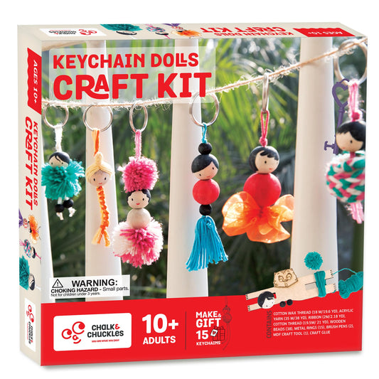 Chalk and Chuckles Keychain Dolls Craft Kit – DIY Pom Pom & Tassel Keychains for Kids Ages 6-12
