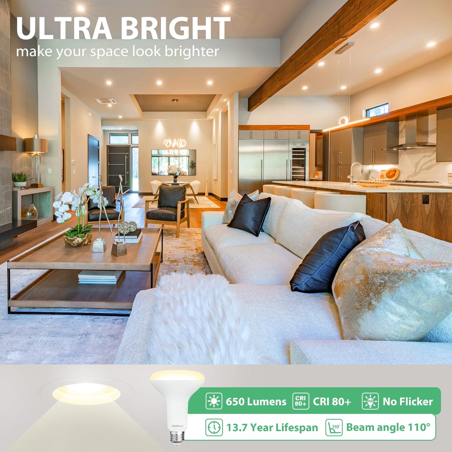 DEGNJU 12 Pack BR30 LED Recessed Light Bulb, Dimmable Indoor Flood Light Bulbs CRI80 7W Equivalent 65W 2700K Soft White 650 Lumens, 15000 Lifetime Hours E26 Base LED Can Light Bulb, Flicker-Free