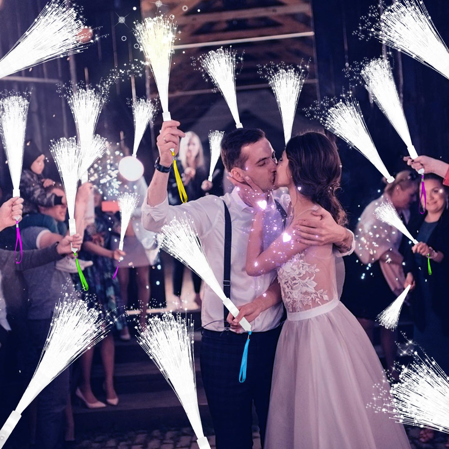 SHQDD 76 PCS White Fiber Optic Sticks, LED Fiber Wands, Fiber Optic Wand with 3 Light Modes, Glow in the Dark Party Supplies, Wedding Party Supplies, for Wedding, New Year, Birthday, Carnival