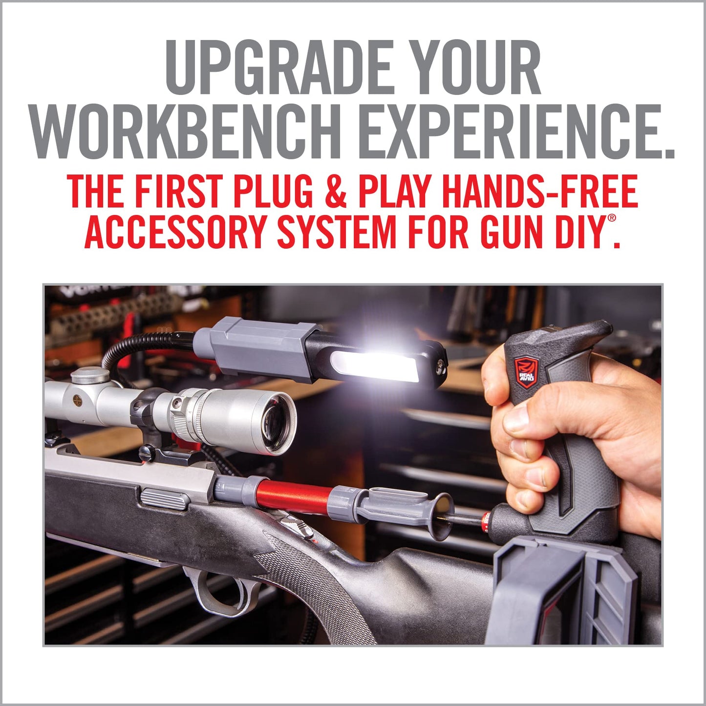 Real Avid Smart-Assist Accessory System | Includes 180 Lumen Work Light, 5-Inch Magnifying Glass and Cell Phone Holder