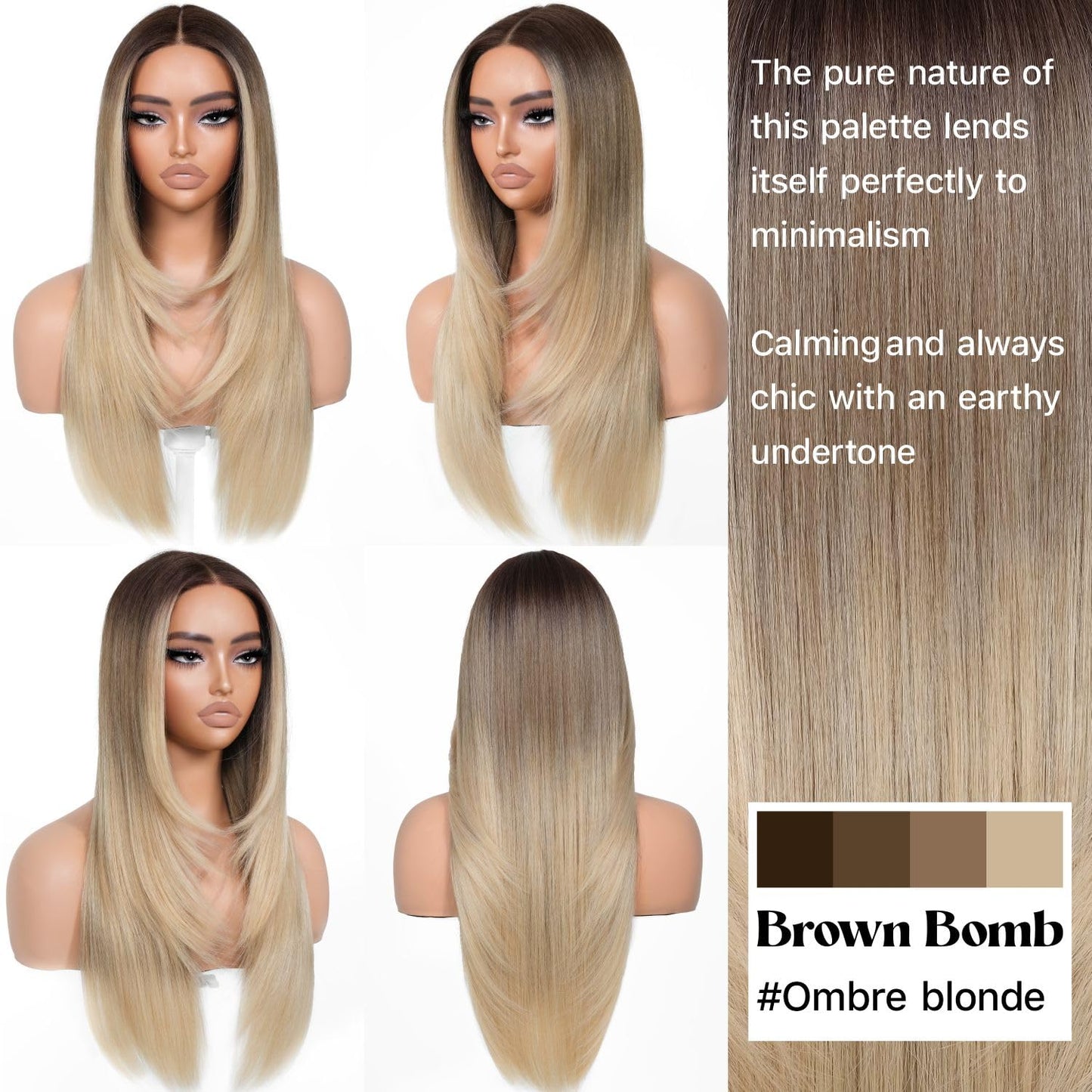 BrownBomb Ombre Blonde Wear and Go Glueless Wigs Pre Plucked Pre Cut for Beginners Synthetic Lace Front Wigs With Bangs Blonde Long Layered Straight Wigs 26 Inch 3 Seconds to Wear for Beginners