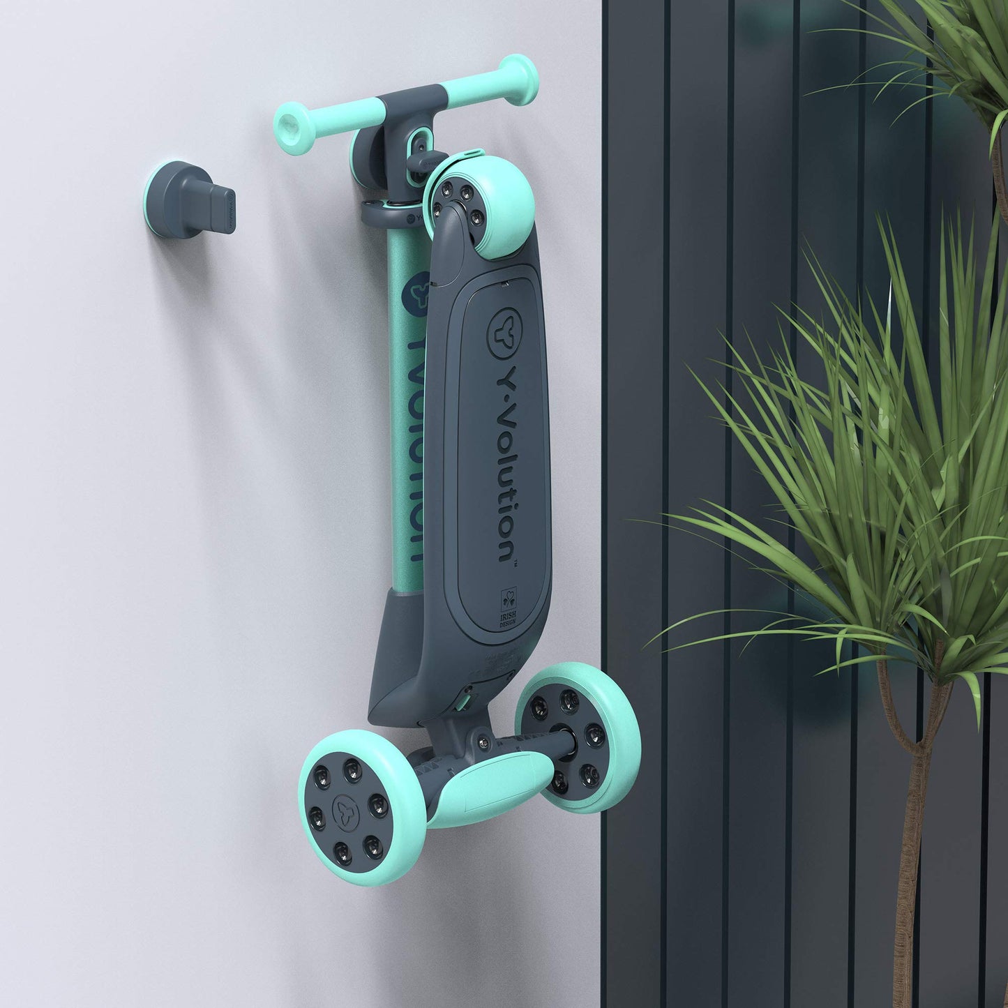 Yvolution Green Glider Nua Kids 3 Wheel Scooter, Foldable, LED Wheels, Adjustable Handlebar, for Boys and Girls Ages 3 to 10 Years Old