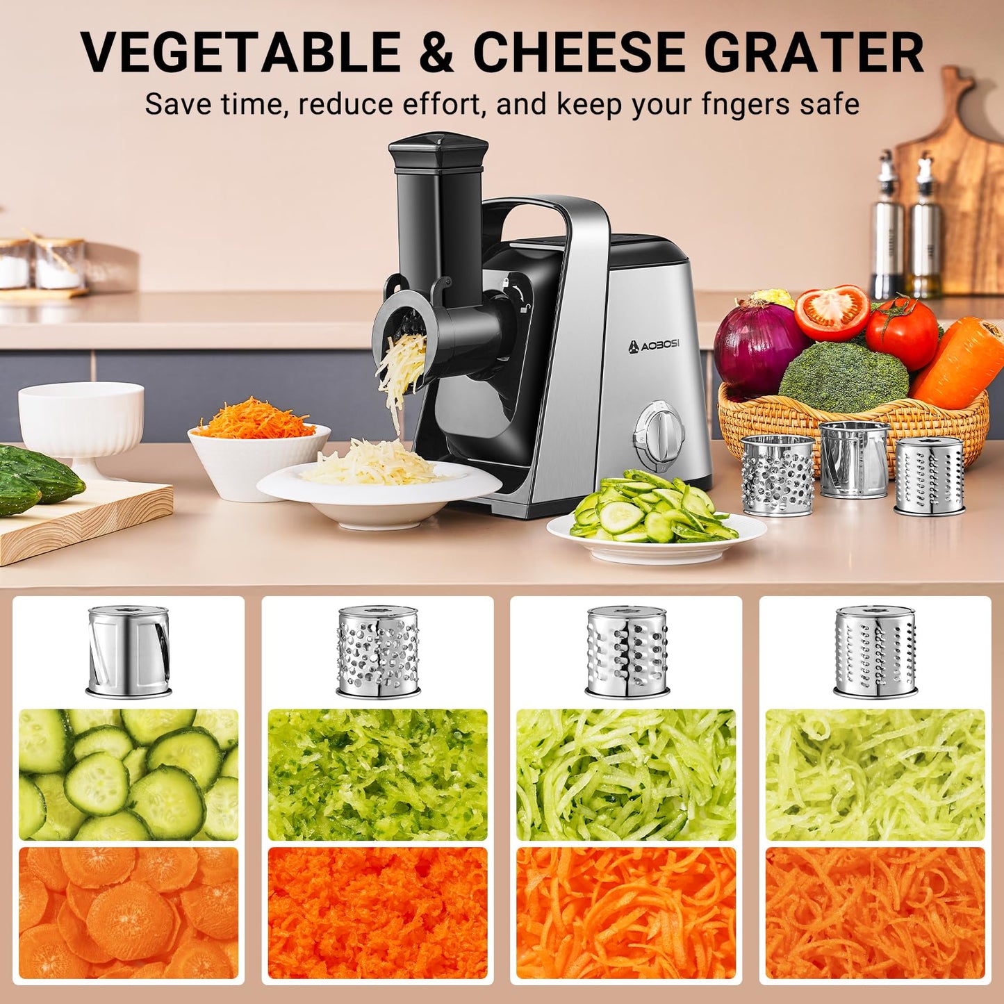 AAOBOSI #8 Meat Grinder, 6-In-1 Meat Grinder Electric [3000W Max] with 4 Slice, Shred Blades,2 Grinding Blades,4 Plates, 3 Sausage Stuffer,Kubbe Kit, Burger Press, 2 Meat Claws, for Home Kitchen Use