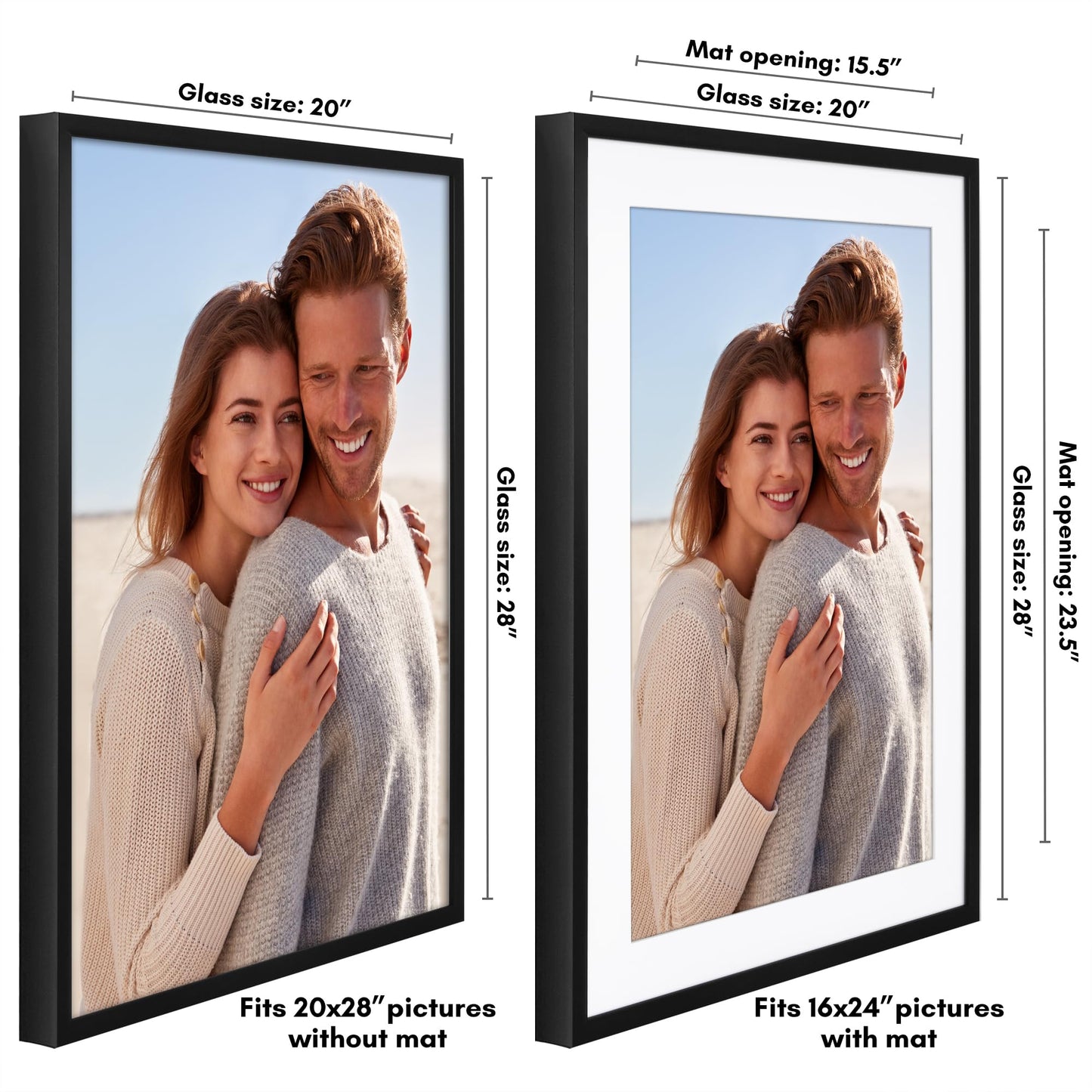 Americanflat 20x28 Picture Frame with Polished Plexiglass - Use as 16x24 Frame with Mat or Display 20x28 Photo Without Mat - Soho Collection - Deep Molding Picture Frames for Wall Display - Black