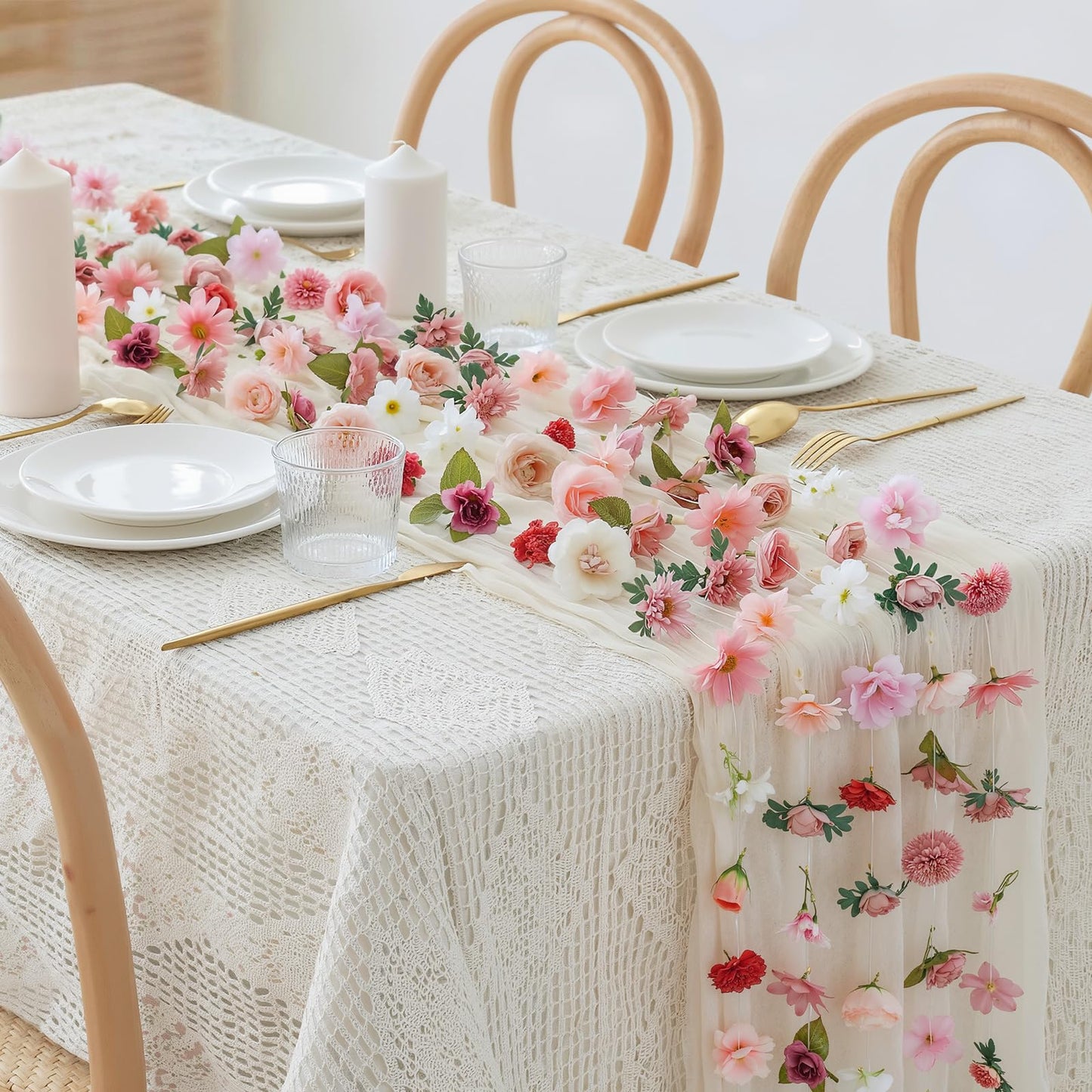 Suncalla 6 Pcs 35.46 ft Flower Garlands Backdrop Garden Party Decoration Artificial Wildflower Vines Fake Flower Vines Faux Silk for Wedding Bridal Wall Arch(Classic,Pink)