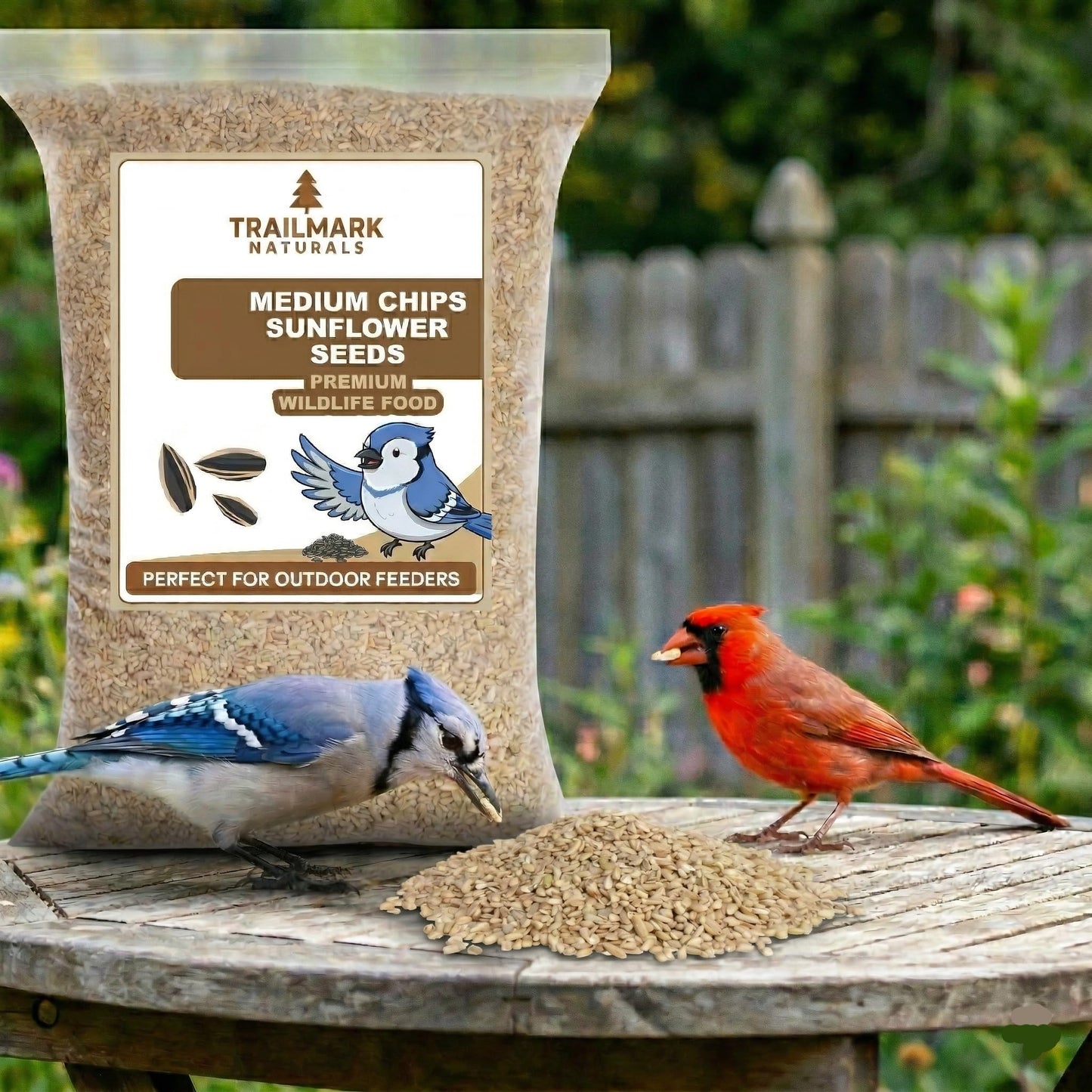 Trailmark Naturals 15 LB Medium Sunflower Chips, Shelled Seeds for Birds – Premium Wildlife & Bird Food – Grown in USA - Non-GMO - Medium Chip Sunflower Seeds for Wild Birds and Backyard Feeders