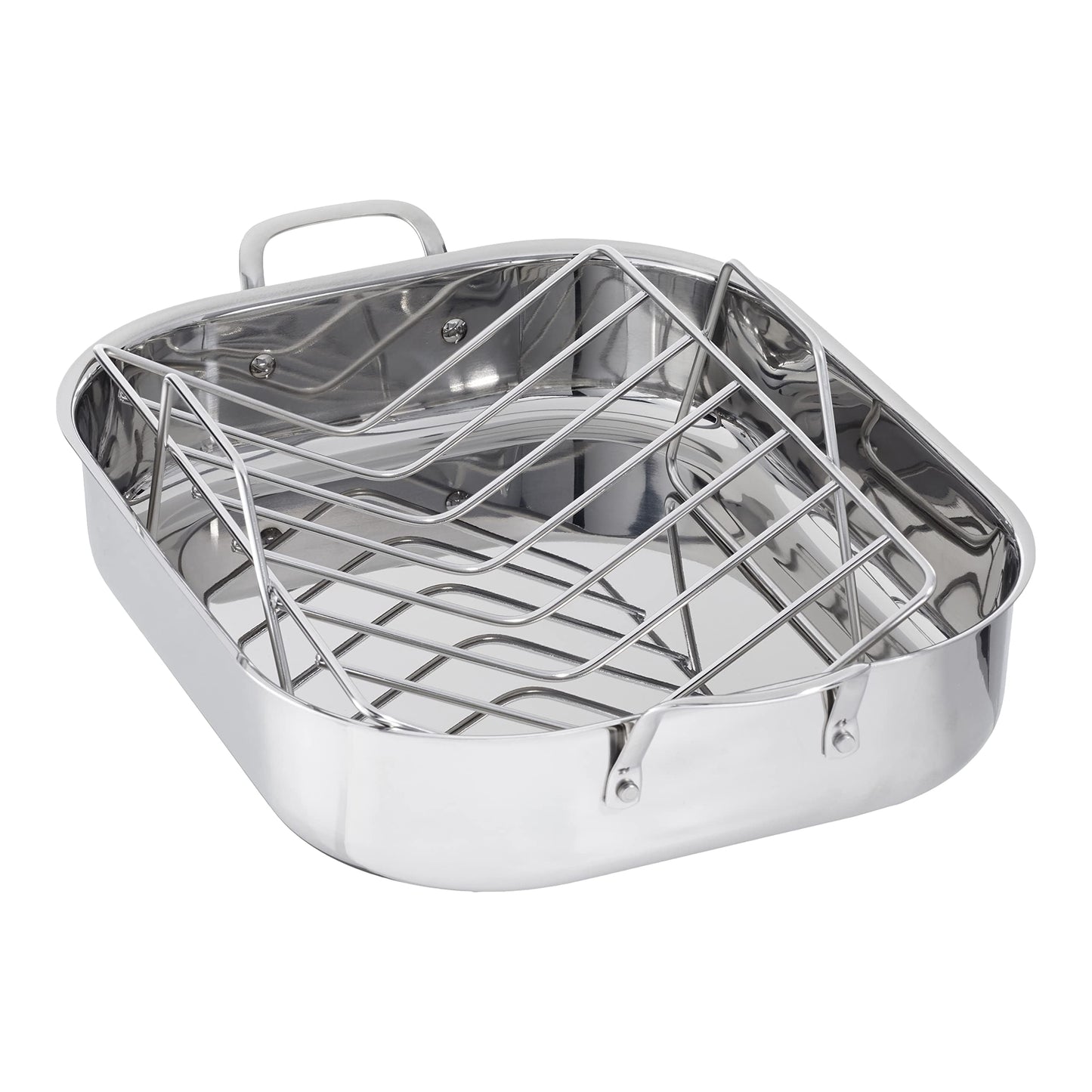 Amazon Basics Stainless Steel Rectangular Roasting Pan with Rack, 16 in