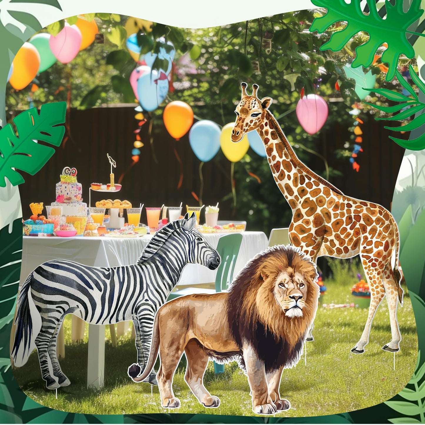 Amyhill 3 Pcs Jungle Safari Animal Cardboard Cutout Standup Life Size Safari Birthday Party Decorations Lion Giraffe Zebra Cardboard Cutouts for Baby Shower Birthday Party Photo Backdrop Favors