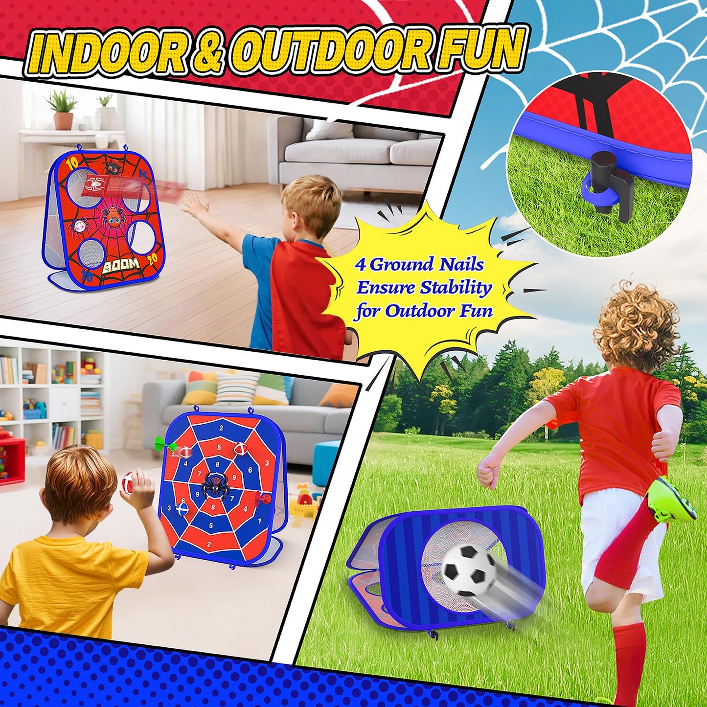 Spider Bean Bag Toss Game, 3-1 Cornhole Board Outdoor Toys for Kids, Family Party Activity Toddler Yard Backyard Beach Lawn Party Camping Game Toys for 3 4 5 6 7 8 Year Old Boys Girls Birthday Gift