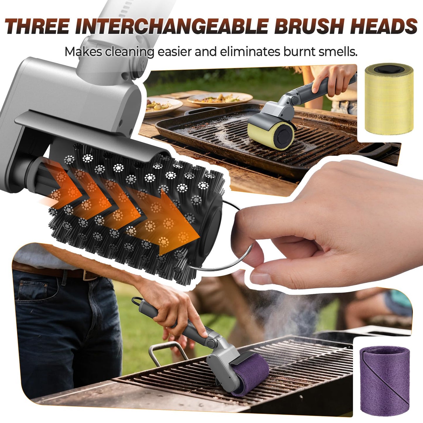 Electric Grill Brush for Outdoor Grill, 3-Speed Rotating Electric BBQ Grill Brush, 5000mAh Rechargeable Battery, 304 Stainless Steel Grill Cleaning Brush with Powerful Burnt Food Removal