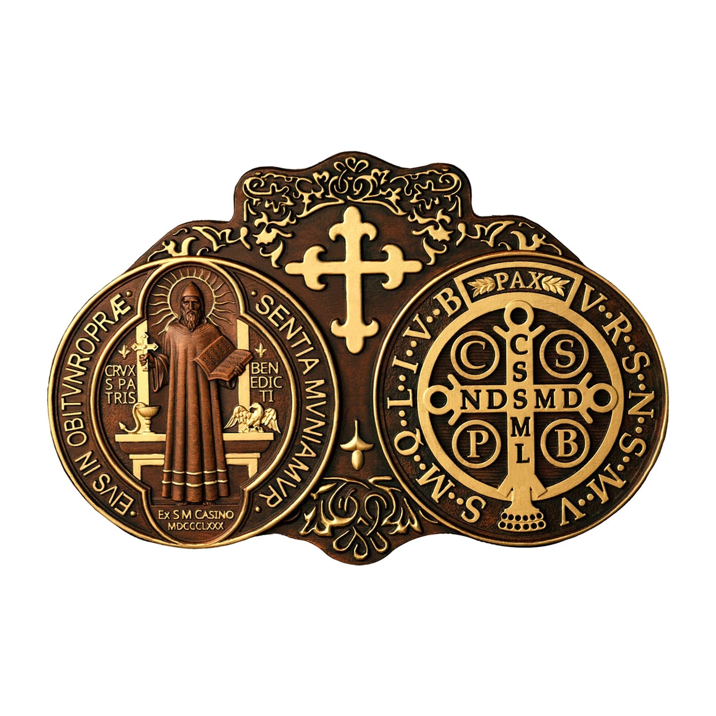 bgcarpenter Wooden Saint Benedict Plaque, St Benedict Medal Wall Decor Wall Art, Handmade Wall Hanging Sign, Religious Wall Plaque for Living Room Bedroom Kitchen - 16 Inch