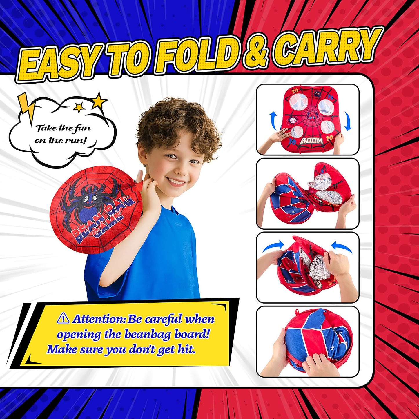 Spider Bean Bag Toss Game, 3-1 Cornhole Board Outdoor Toys for Kids, Family Party Activity Toddler Yard Backyard Beach Lawn Party Camping Game Toys for 3 4 5 6 7 8 Year Old Boys Girls Birthday Gift