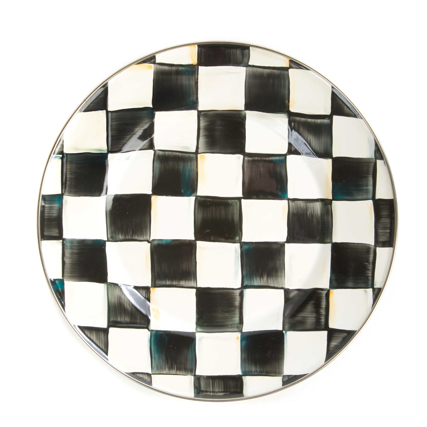 MACKENZIE-CHILDS Enamel Dinner Plate, Decorative Dinnerware Plate, 10 Inches, Set of 1, Black-and-White Courtly Check