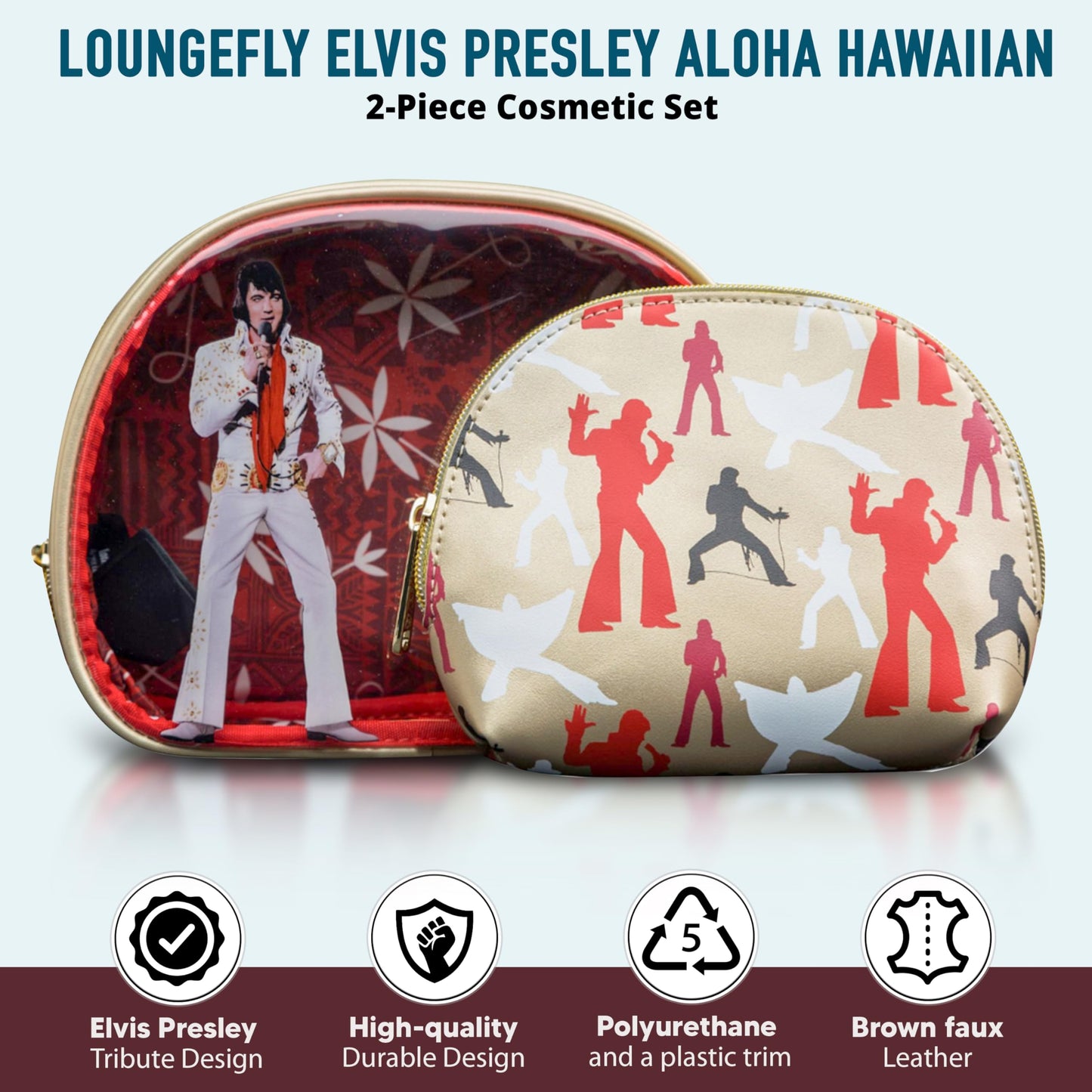 Loungefly Elvis Presley Aloha Hawaiian Print 2-Piece Cosmetic Set