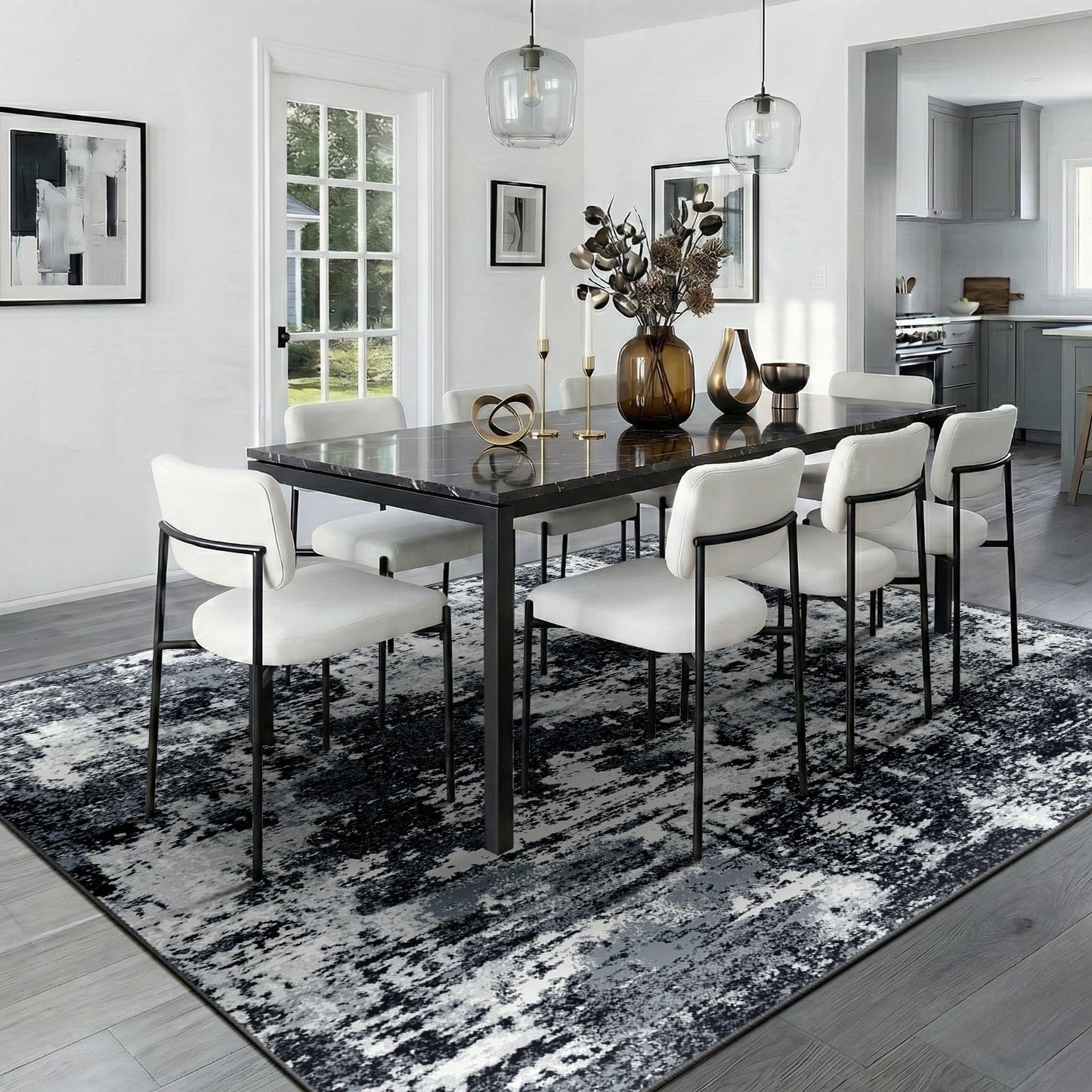 RELEANY Washable Area Rugs 5'x7' Non-Slip Modern Abstract Soft for Living Room Entryway Bedroom Nursery, Print Pattern, Black Navy Blue Gray