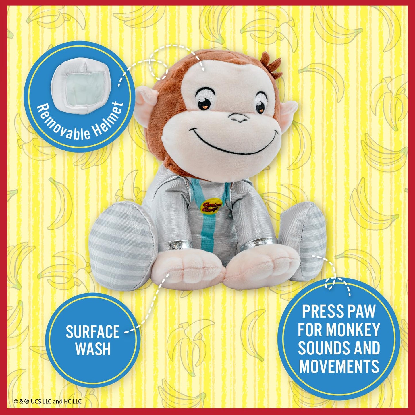 Curious George Animated Astronaut Stuffed Animal Plush Toy Monkey – Cute Cuddle Plushie Gift Makes Sound by Pushing Paw and Watch Him Move – Removeable Helmet