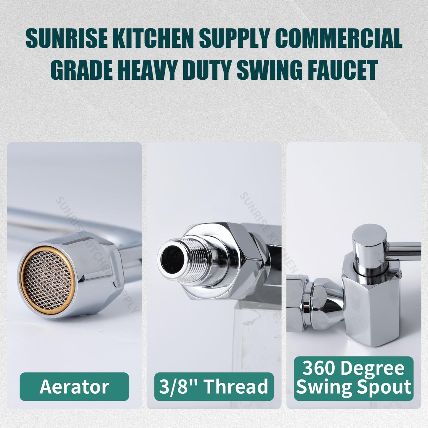 Sunrise Heavy Duty 12" Automatic Water Flow Swing Faucet for Commercial Grade Wok Range, Wall Mounted
