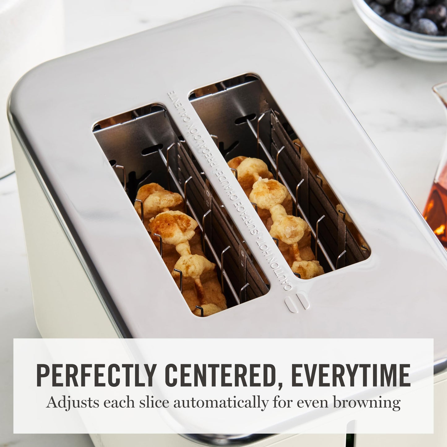 Martha Stewart 2 Slice Toaster, 10 Shade Settings with Defrost, Cancel, Bagel & Gluten-Free, Extra-Wide Self-Centering Slots for Waffles & Artisan Bread, Removable Crumb Tray, Cord Wrap, Linen Cream