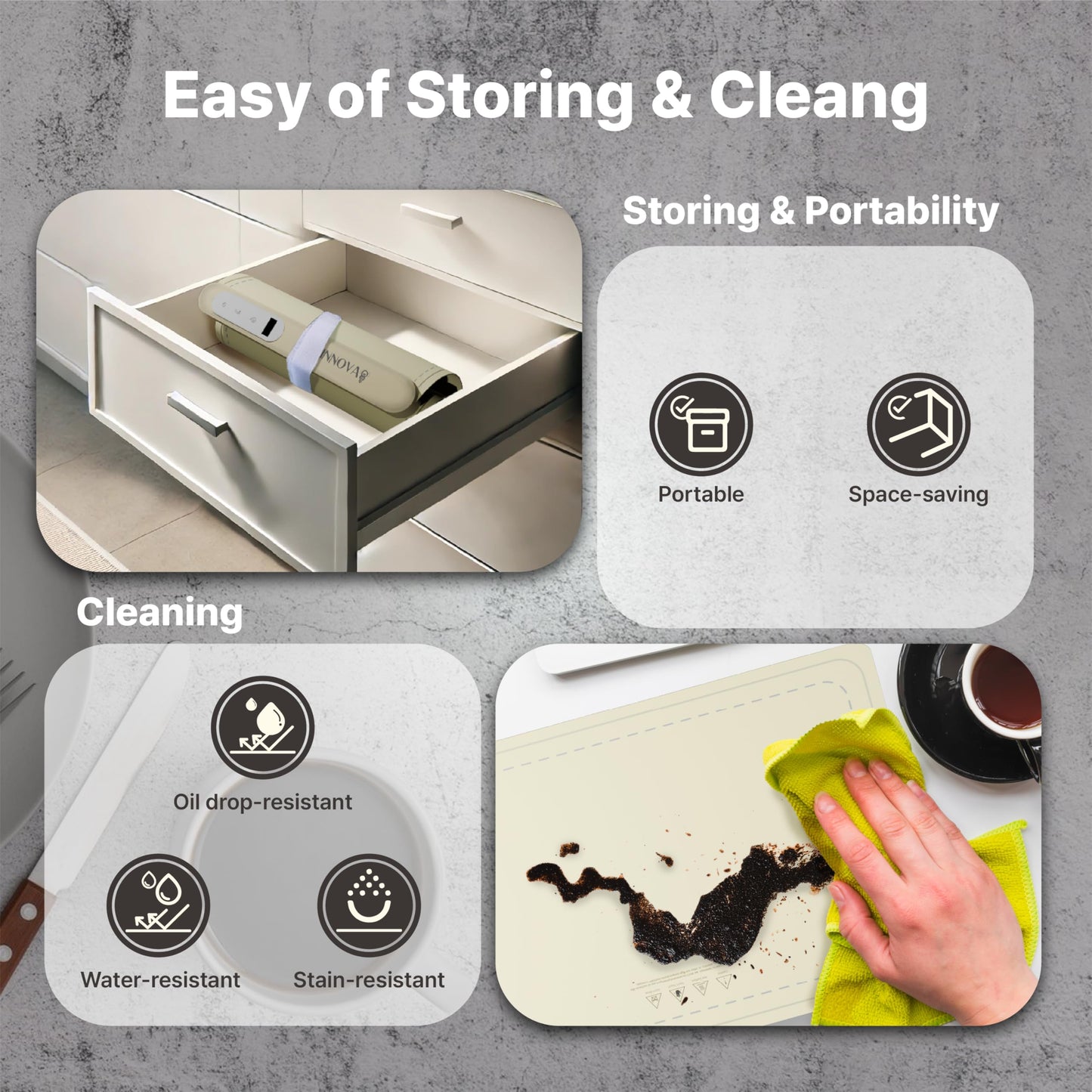 [Latest] Graphene Electric Food Warming Tray - 6 Temperature Settings, High Heat, Latest Model, Portable Silicone Heating Mat. Food Warmer for Parties, Family Gatherings. (Ivory Beige, Large)
