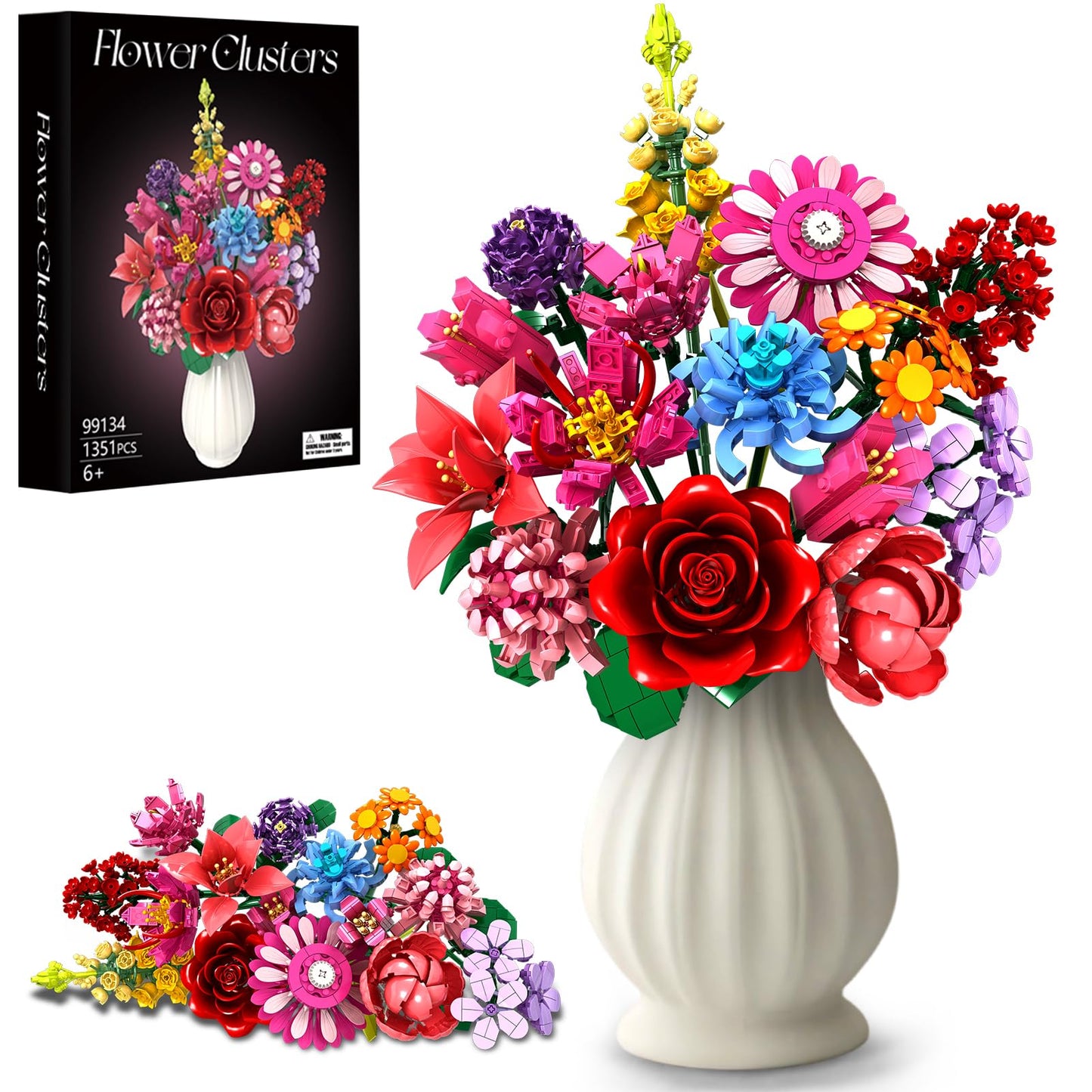 Linkowin Flower Bouquet Building Set,1316PCS Creative DIY Plant Bouquet Decoration,14 Artificial Flowers Botanical for Adults Women Girls Ages 6+,Idea Gifts for Mother's Day, Birthdays, No Vase