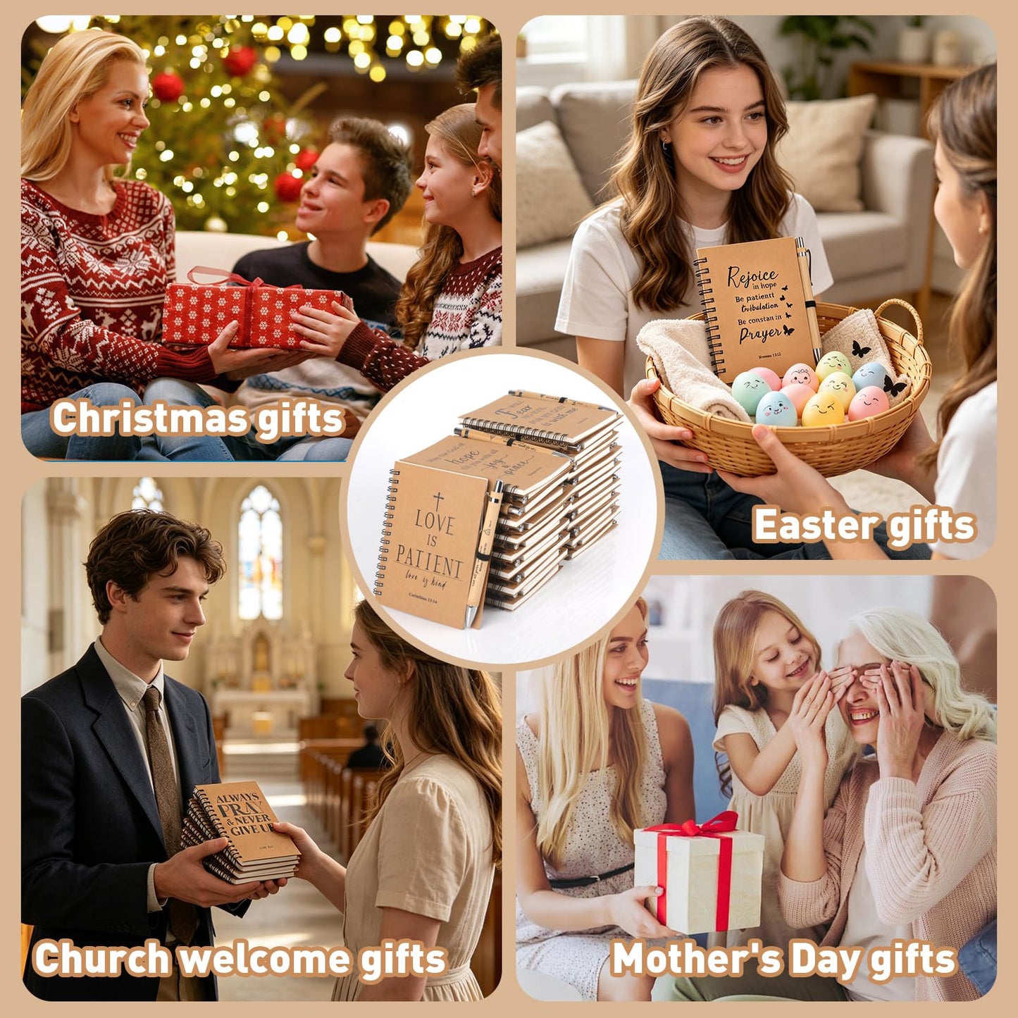 NEOACT 150 Pcs/50 Set Mothers Day Gifts, Bulk Christian Spiral Notebook with Bible Ballpoint Pen and Bookmark, Prayer Journal Christian Gifts for Women, Bible Study Groups, Church Members and Church Families