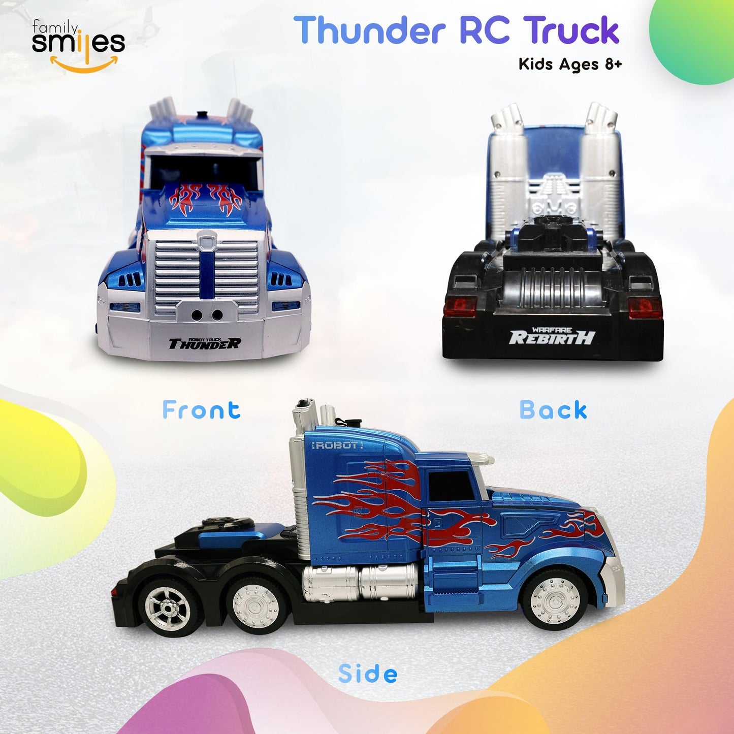 Family Smiles Kids Transforming Robot RC Truck Toys for Boys Ages 8-13 Years Remote Control Car Gift