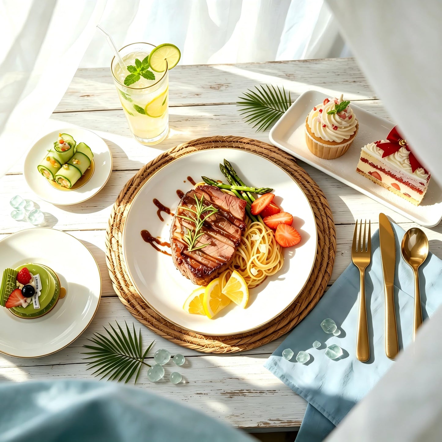Festiva 350Pcs Gold Plastic Plates - White and Gold Dinnerware Set Disposable include 10" & 7" Plates,Cups,Silverware,Napkins -serve 50 Guests Perfect for Wedding& Easter&Birthday Party